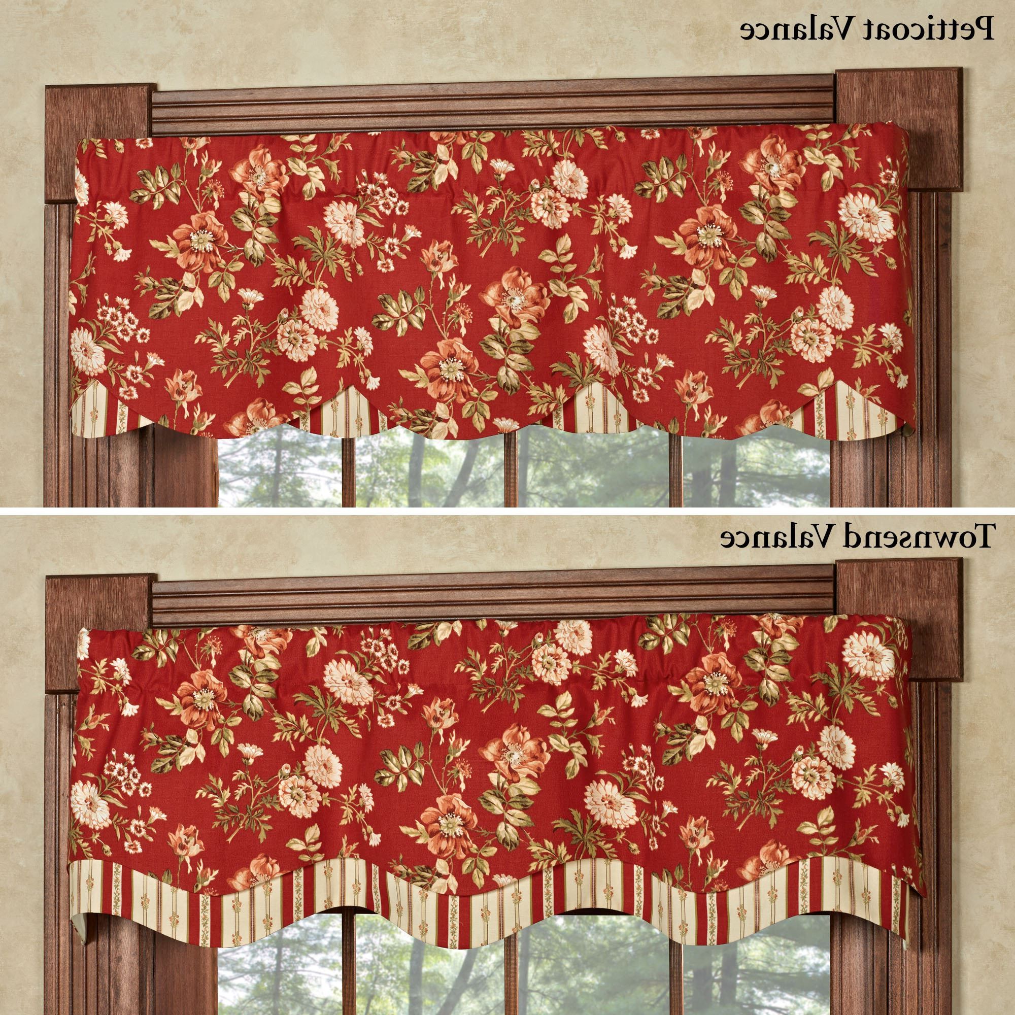 Floral Pattern Window Valances Inside Favorite Farrell Dark Red Floral Layered Window Valance (View 12 of 20)