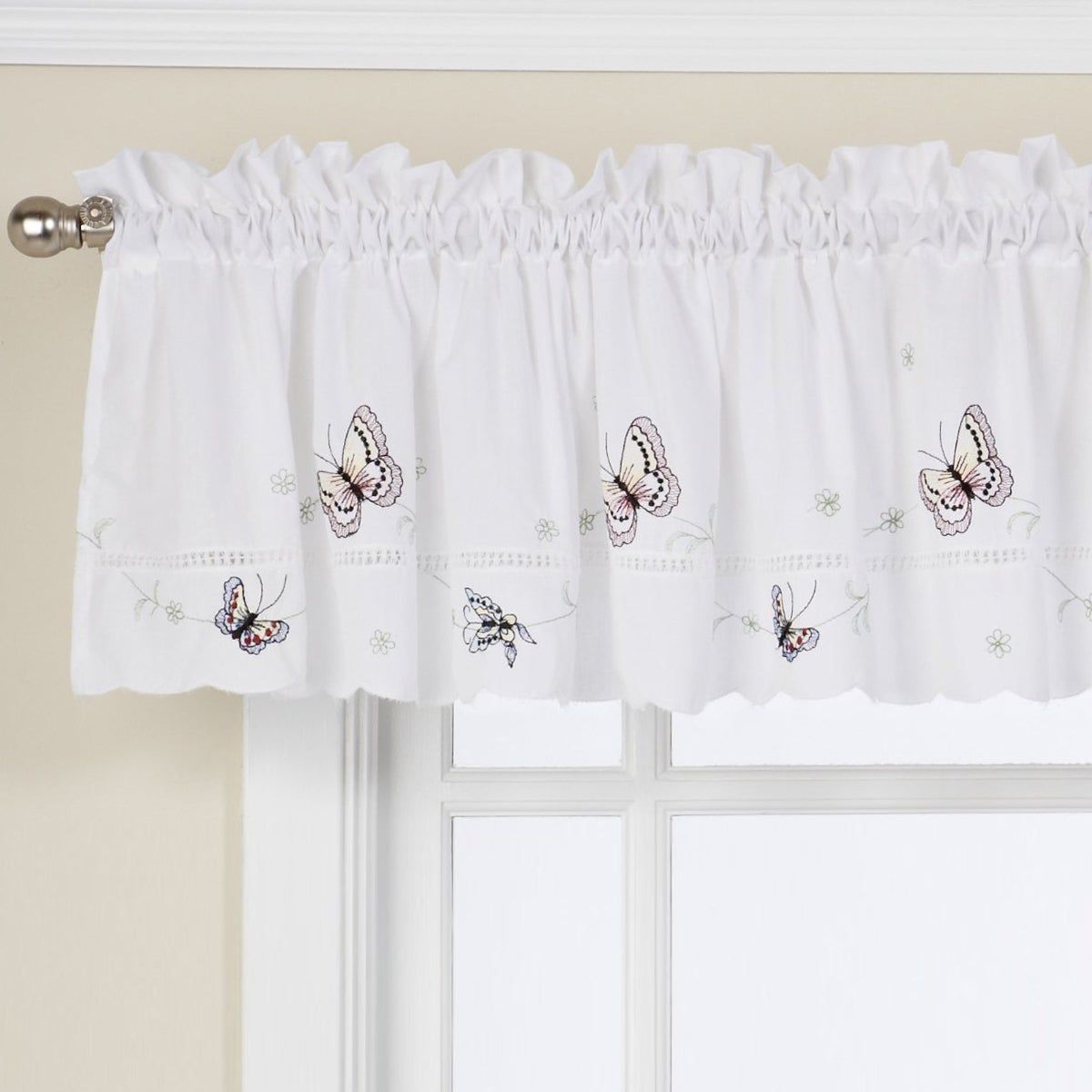 Fluttering Butterfly White Embroidered Tier, Swag, Or Valance Kitchen Curtains In Preferred Details About Fluttering Butterfly White Embroidered Tier, Swag, Or White  Valance 56"w X 12"l (View 2 of 20)
