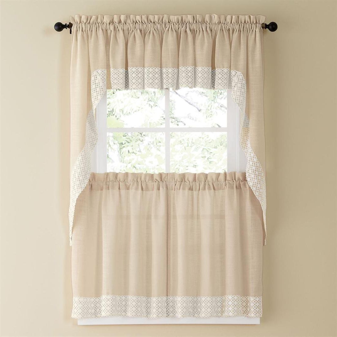 French Vanilla Country Style Curtain Parts With White Daisy Lace Accent Within Best And Newest French Vanilla Country Style Curtain Parts With White Daisy (View 1 of 20)