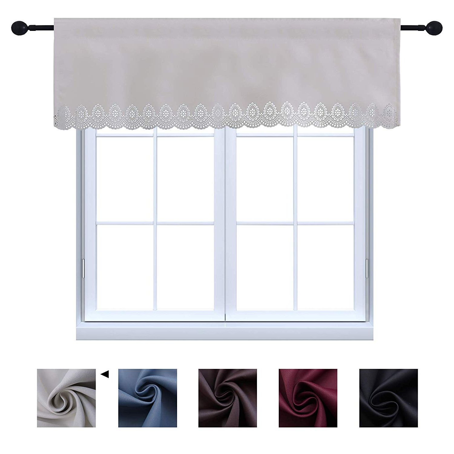 Holking Valances For Windows 18 Inch Valances For Dining Room Thermal  Insulated Hollow Flower Design Drape Shades,beige,1 Pack Intended For Most Popular Circle Curtain Valances (View 8 of 20)