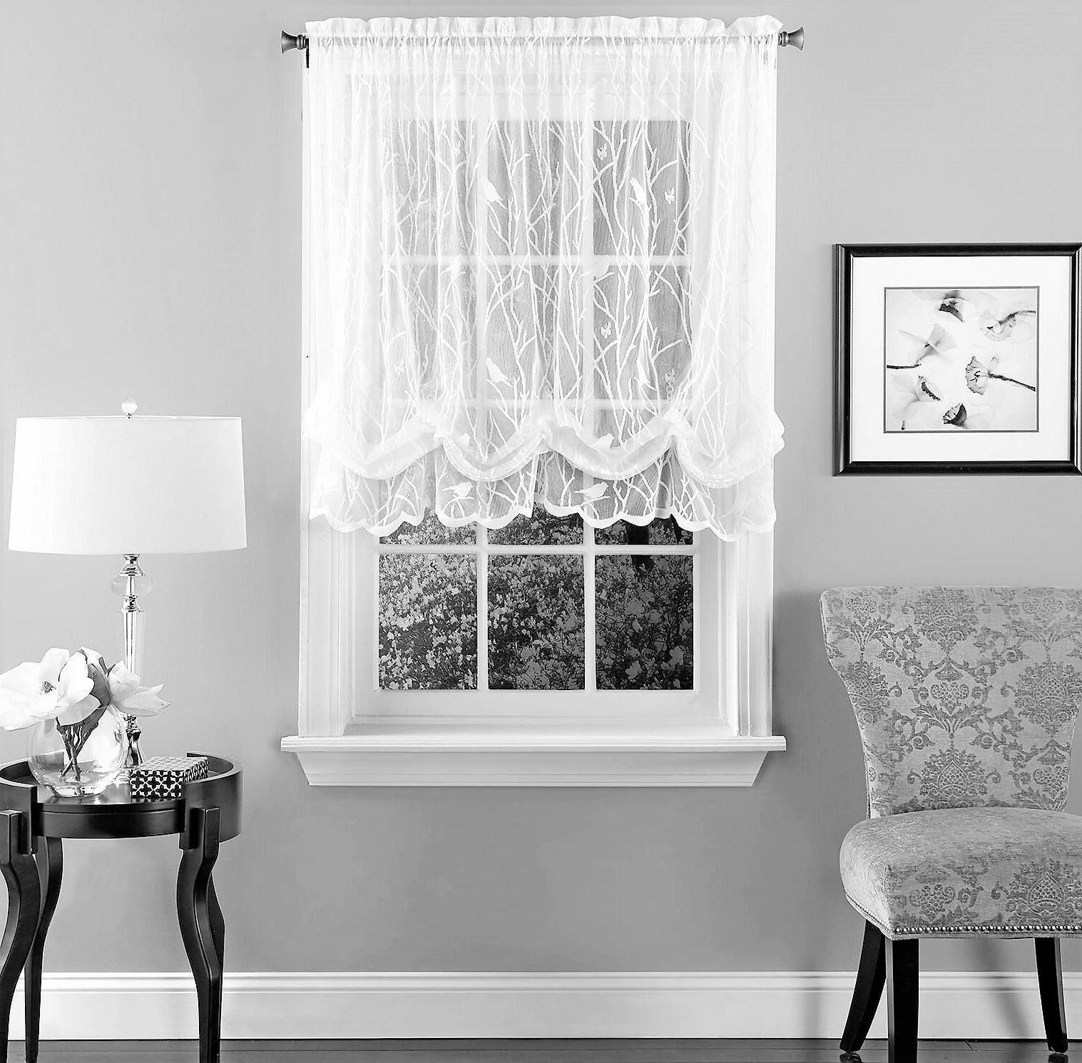 Ivory Knit Lace Bird Motif Window Curtain Inside Trendy Prevatte 56" Window Valance (View 15 of 20)