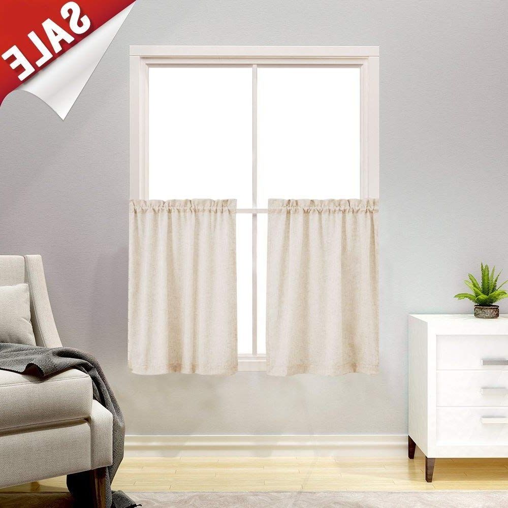 Jinchan Tier Curtains Linen Textured 24 Inches Long Curtains For Kitchen  Small Cafe Curtains For Window Treatment Set 2 Panels Crude Pertaining To Widely Used Modern Subtle Texture Solid Red Kitchen Curtains (View 14 of 20)