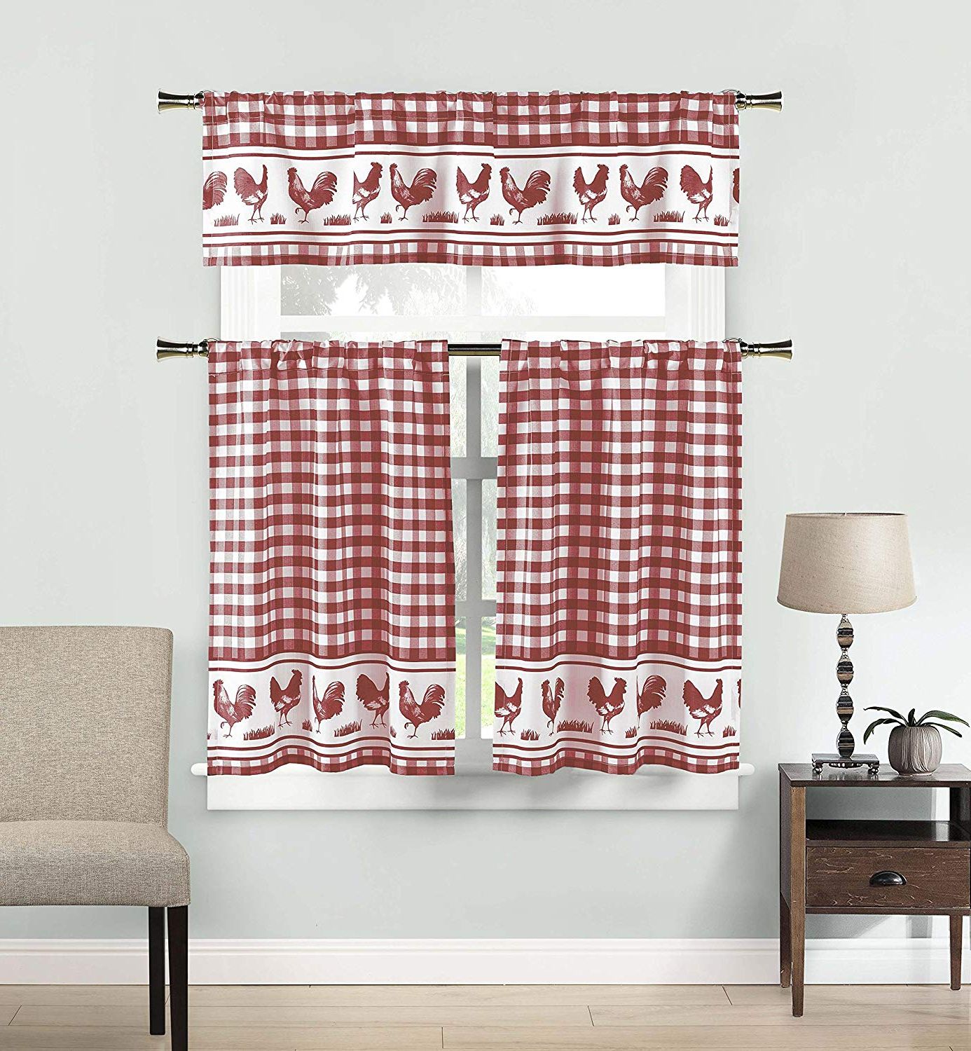 Kitchen Burgundy/white Curtain Sets With Regard To Most Popular Duck River Textiles – Checkered Kitchen Window Curtain Set Hellen, 2 Tiers  29 X 36 Inch (View 12 of 20)