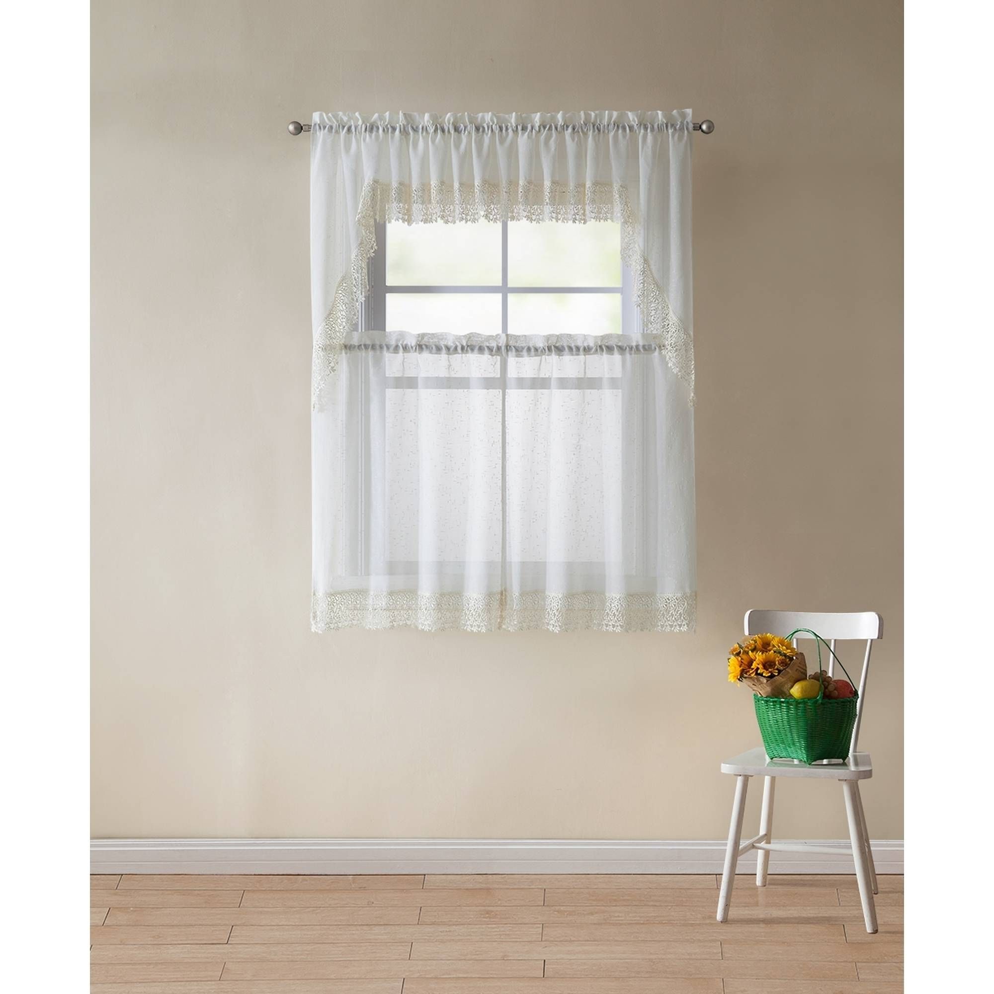 Kitchen Curtain Tiers With Most Recently Released Better Homes & Gardens Lace Vines Kitchen Curtain Tiers And Valances (View 17 of 20)