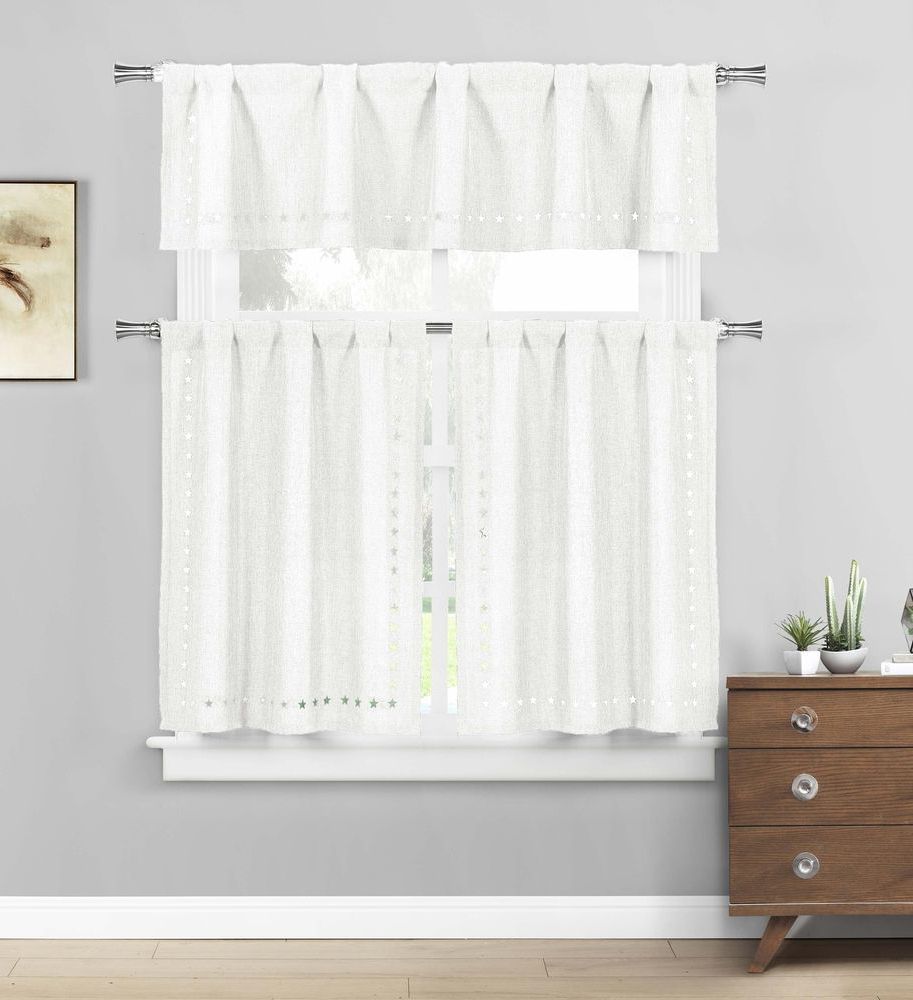 Latest White Tone On Tone Raised Microcheck Semisheer Window Curtain Pieces Pertaining To Polycotton Floral Vine Kitchen Curtain Drape Tier & Valance (View 18 of 20)