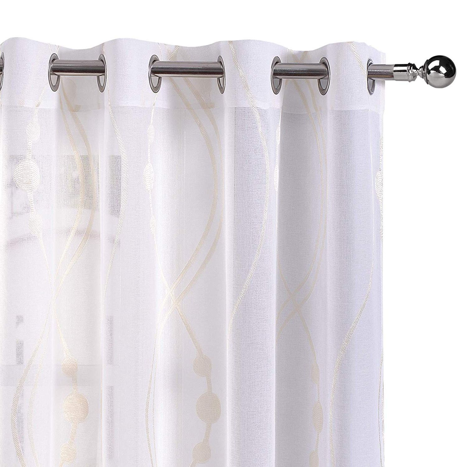 Micro Striped Semi Sheer Window Curtain Pieces With Regard To Well Liked Dwcn Semi Sheer Curtains Grommet Window Striped Jacquard Pattern Faux Linen  Voile Drapes For Bedroom Living Room 52 X 84 Inch Long, 2 Panels White And (View 18 of 20)