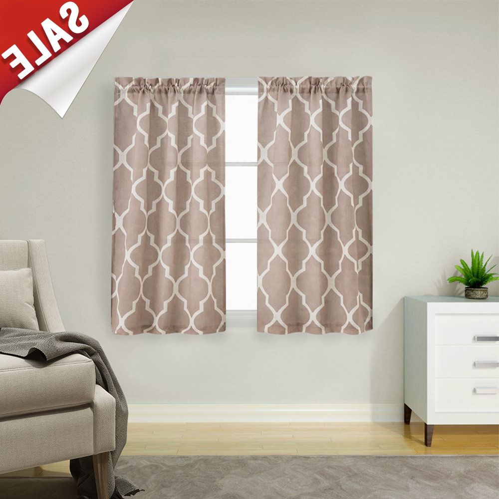 Moroccan Tile Print Cafe Curtains Quatrefoil Kitchen Tiers 45 Inches Long  Lattice Printed Window Curtain Sets Bathroom 1 Pair Taupe Inside Recent Modern Subtle Texture Solid Red Kitchen Curtains (View 17 of 20)
