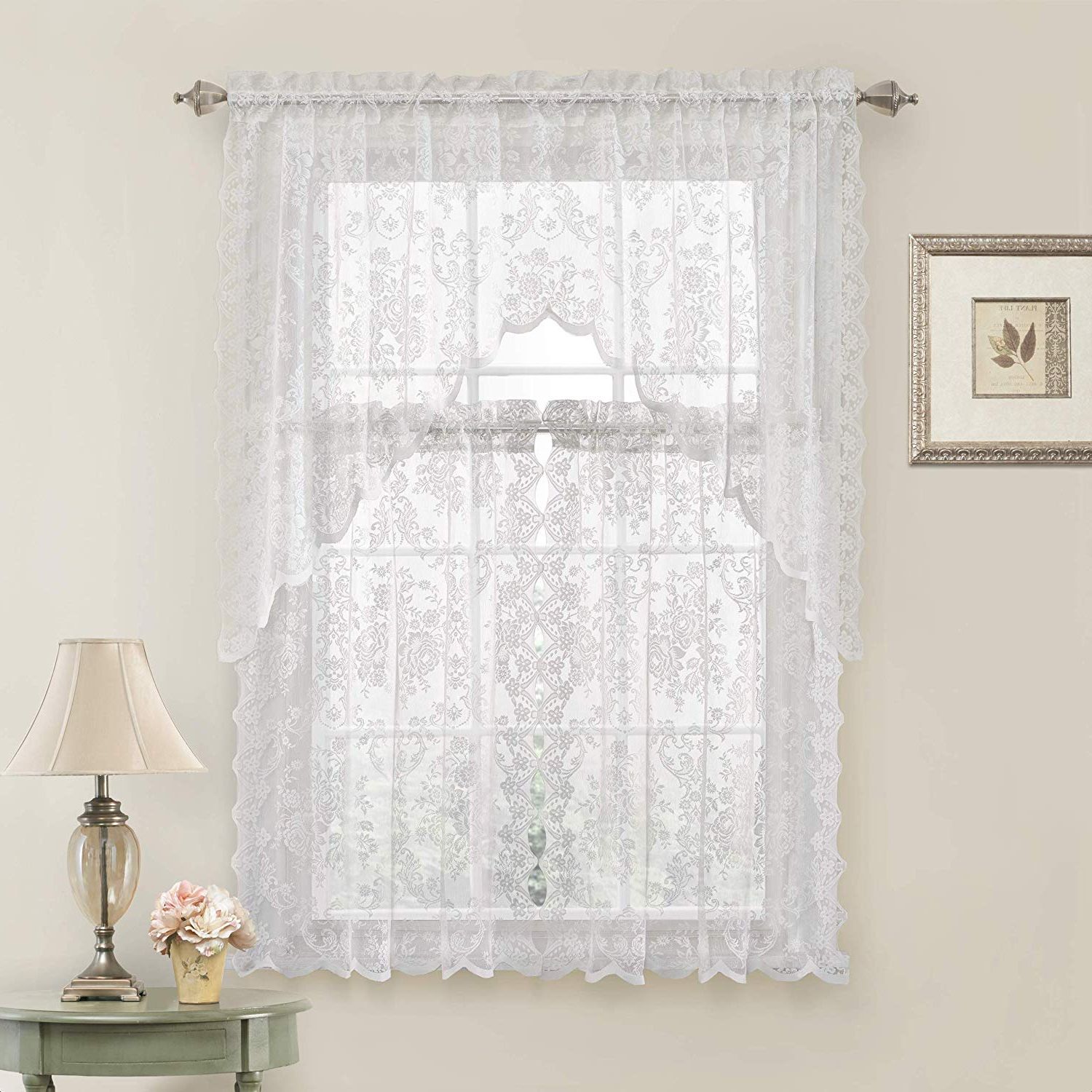 Most Current Embroidered Floral 5 Piece Kitchen Curtain Sets Intended For Goodgram Lena Floral Lace Complete 3 Pc (View 16 of 20)