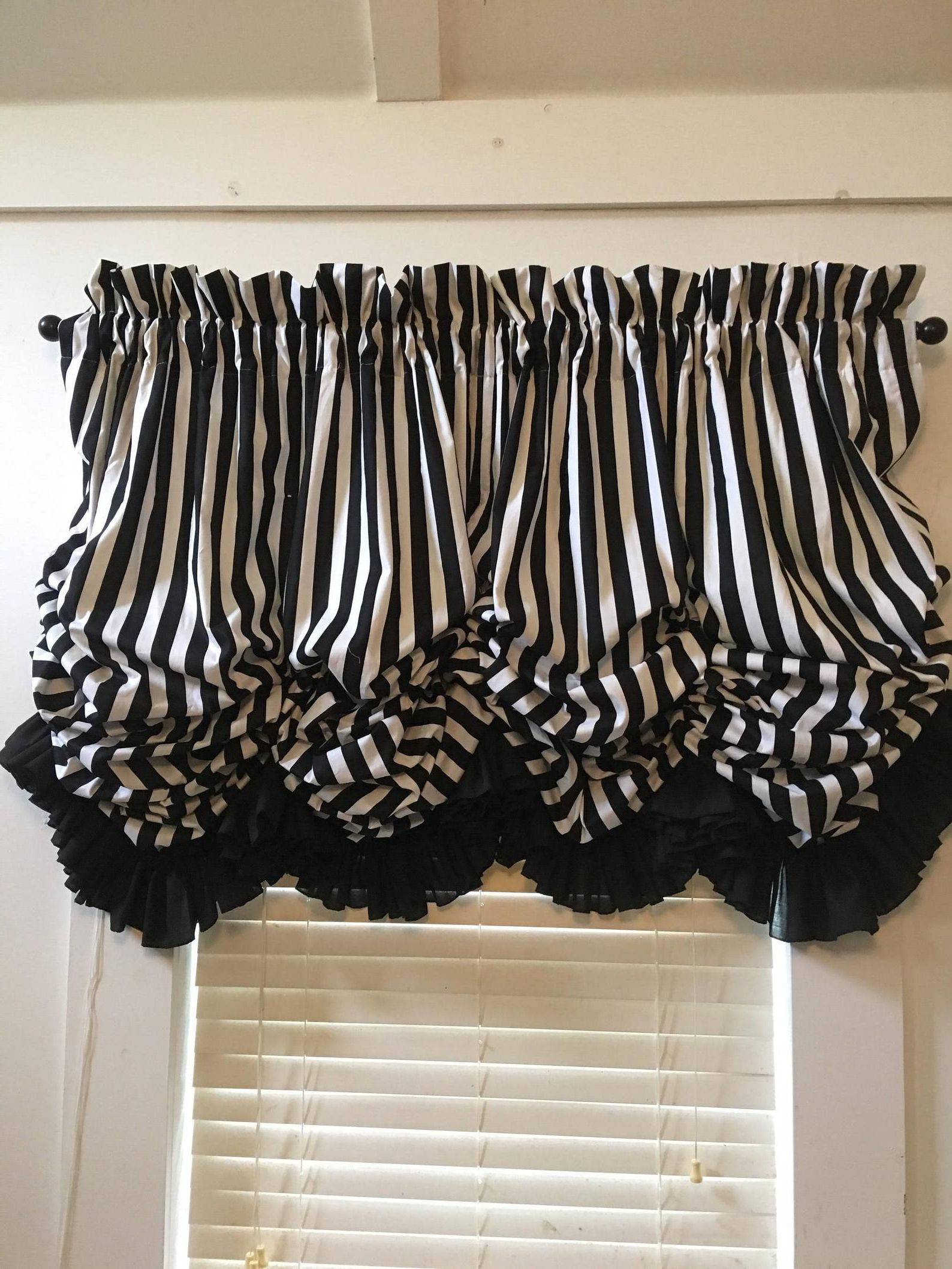 Most Popular Black And White Striped Functional Balloon Curtain With Rod Inside Rod Pocket Cotton Solid Color Ruched Ruffle Kitchen Curtains (View 16 of 20)