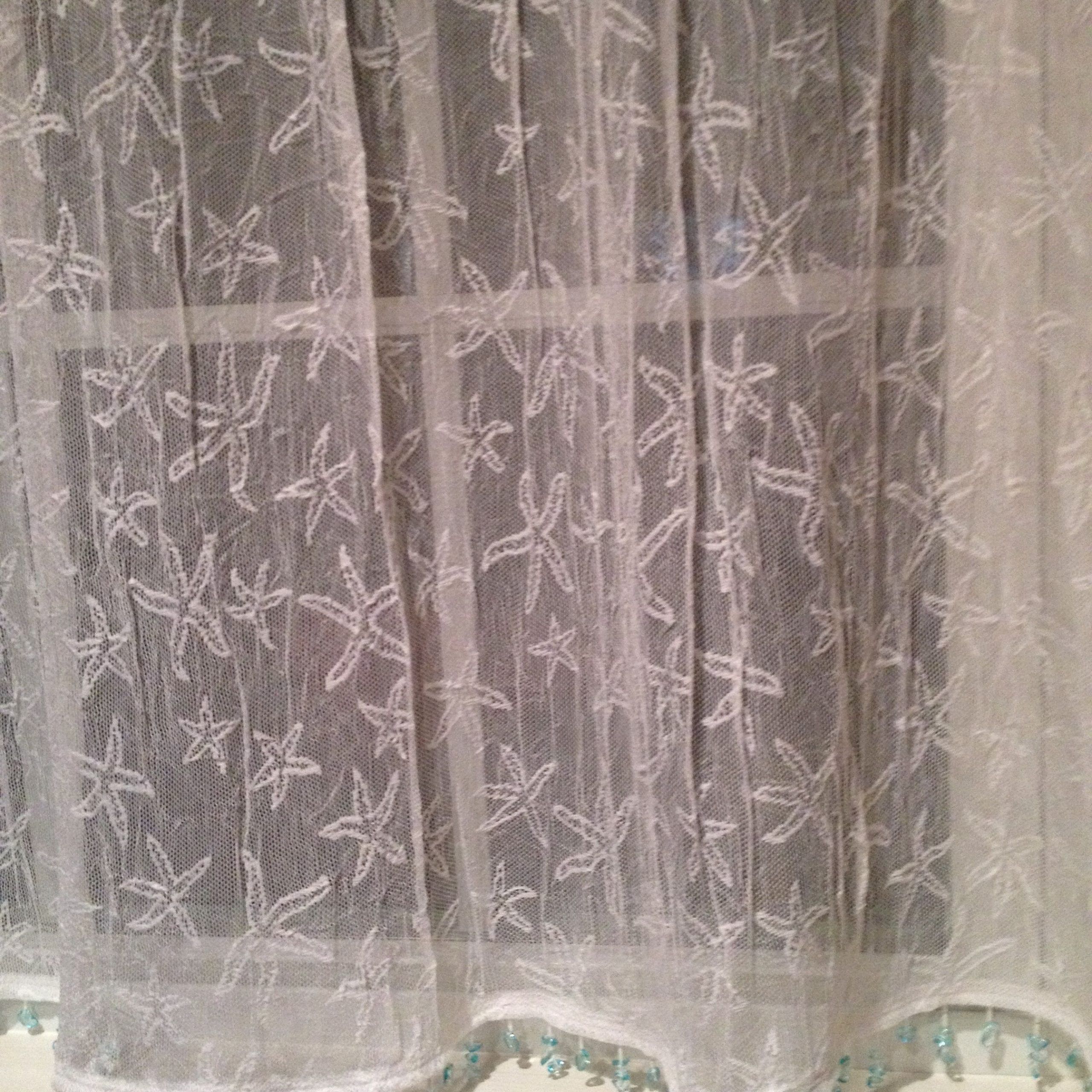 Most Recently Released Coastal Starfish Curtains  Sheer With Aqua Sea Glass Bead With Regard To Marine Life Motif Knitted Lace Window Curtain Pieces (View 9 of 20)