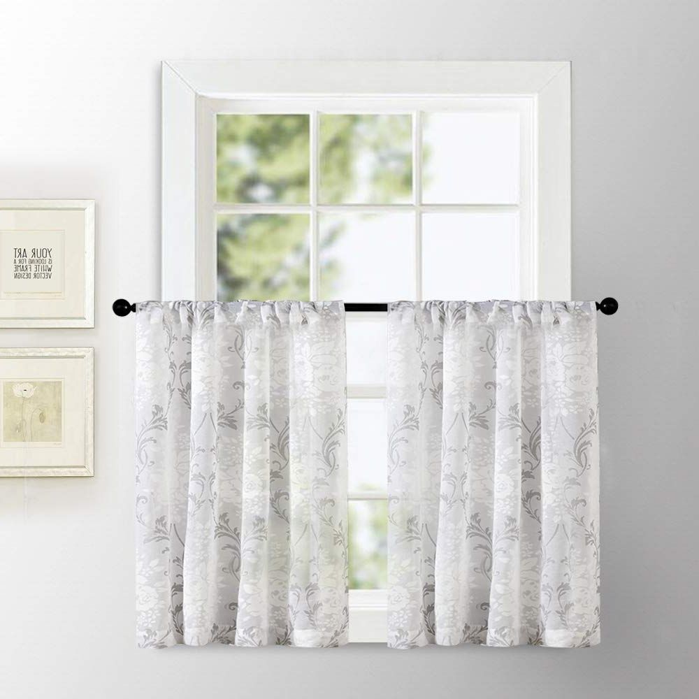 Most Recently Released Cotton Blend Grey Kitchen Curtain Tiers Throughout Sheer Small Tiers Cafe Curtains Grey Printed Scroll Panels Damask Rod  Pocket Polyester Cotton Blend Half Window Treatment Medallion Flower  Printing (View 4 of 20)