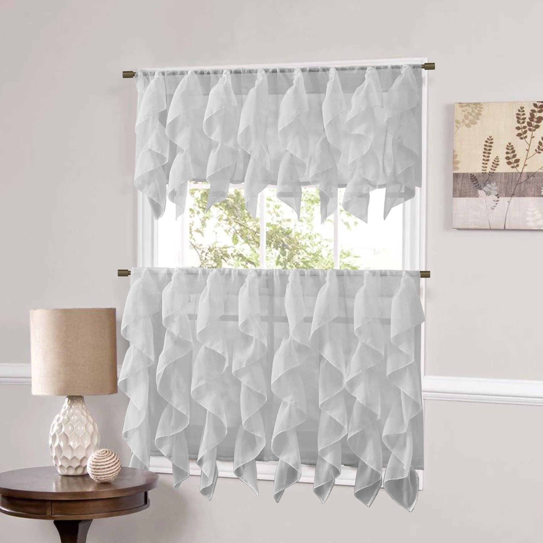 Navy Vertical Ruffled Waterfall Valance And Curtain Tiers Inside Well Known Sweet Home Collection Silver Vertical Ruffled Waterfall Valance And Curtain  Tiers (View 3 of 20)