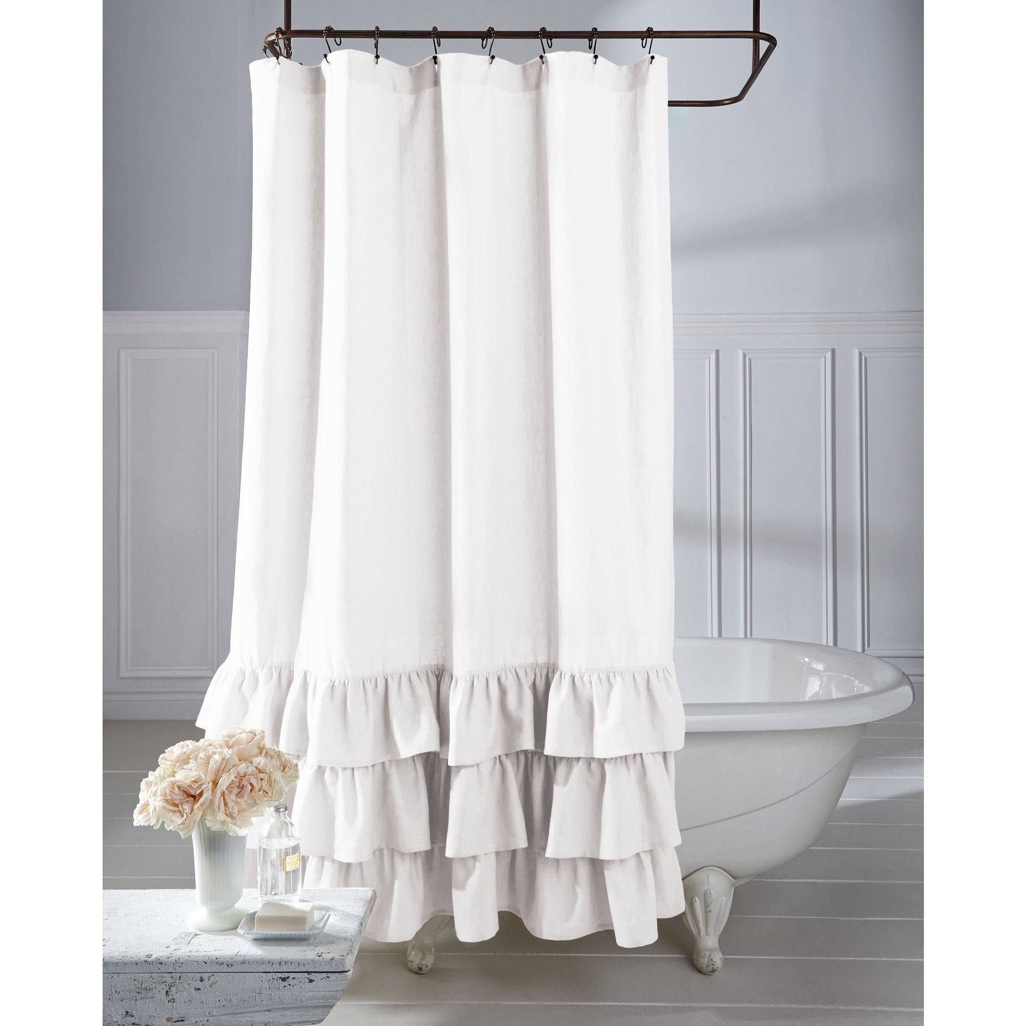 Navy Vertical Ruffled Waterfall Valance And Curtain Tiers With Favorite Fascinating Grey Ruffle Shower Curtain Farmhouse Linen (View 17 of 20)