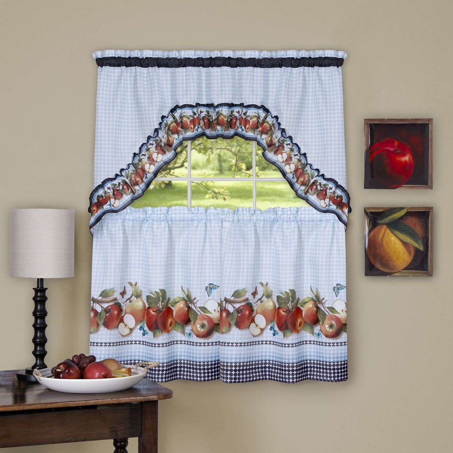 Newest Achim Home Furnishings Gdts36ib12 Golden Delicious Window Curtain Tier &  Swag Set, 57 Inch X 36 Inch, Ice Blue, 57 X 36, Multicolor Within Delicious Apples Kitchen Curtain Tier And Valance Sets (View 4 of 20)