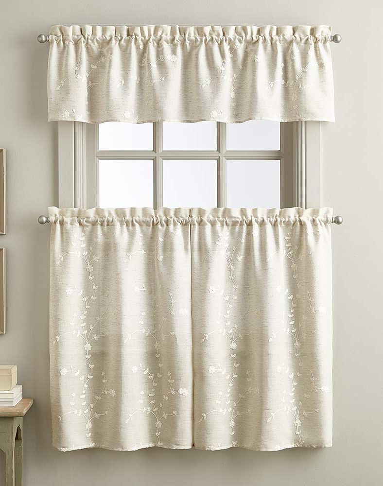 Newest Chf Lynette Floral Window Kitchen Curtain Valance, Rod Pocket, 56w X 14l  Inch, Linen Throughout Embroidered Floral 5 Piece Kitchen Curtain Sets (View 5 of 20)