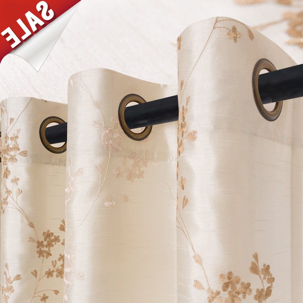 Newest Floral Embroidered Faux Silk Kitchen Tiers Regarding Details About Faux Silk Floral Embroidered Sheer Curtains For Bedroom  Embroidery Curtain For (View 11 of 20)