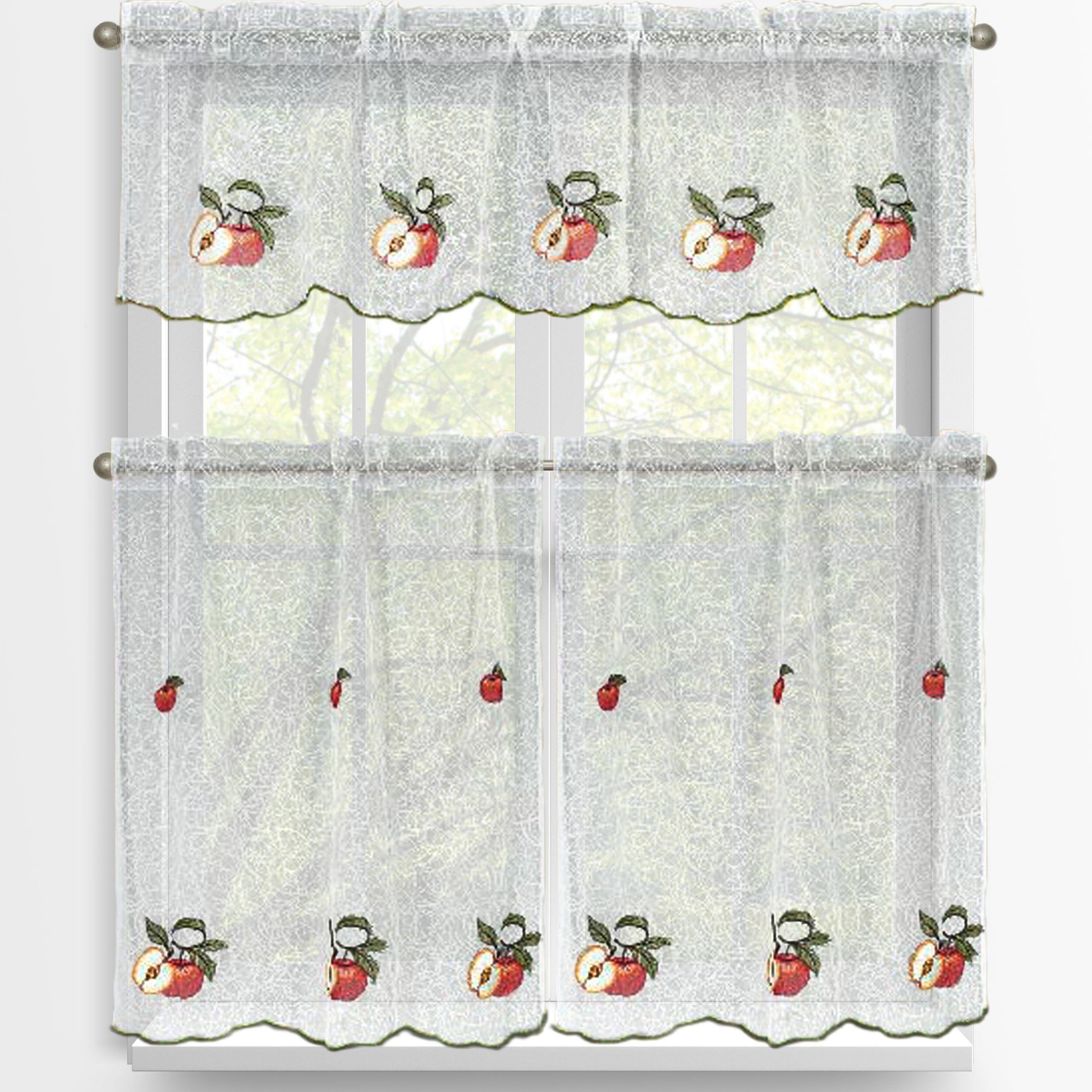 Red Delicious Apple 3 Piece Curtain Tiers Inside Well Known Red Apples 3 Piece Embroidered Kitchen Tier And Valance Set (View 8 of 20)
