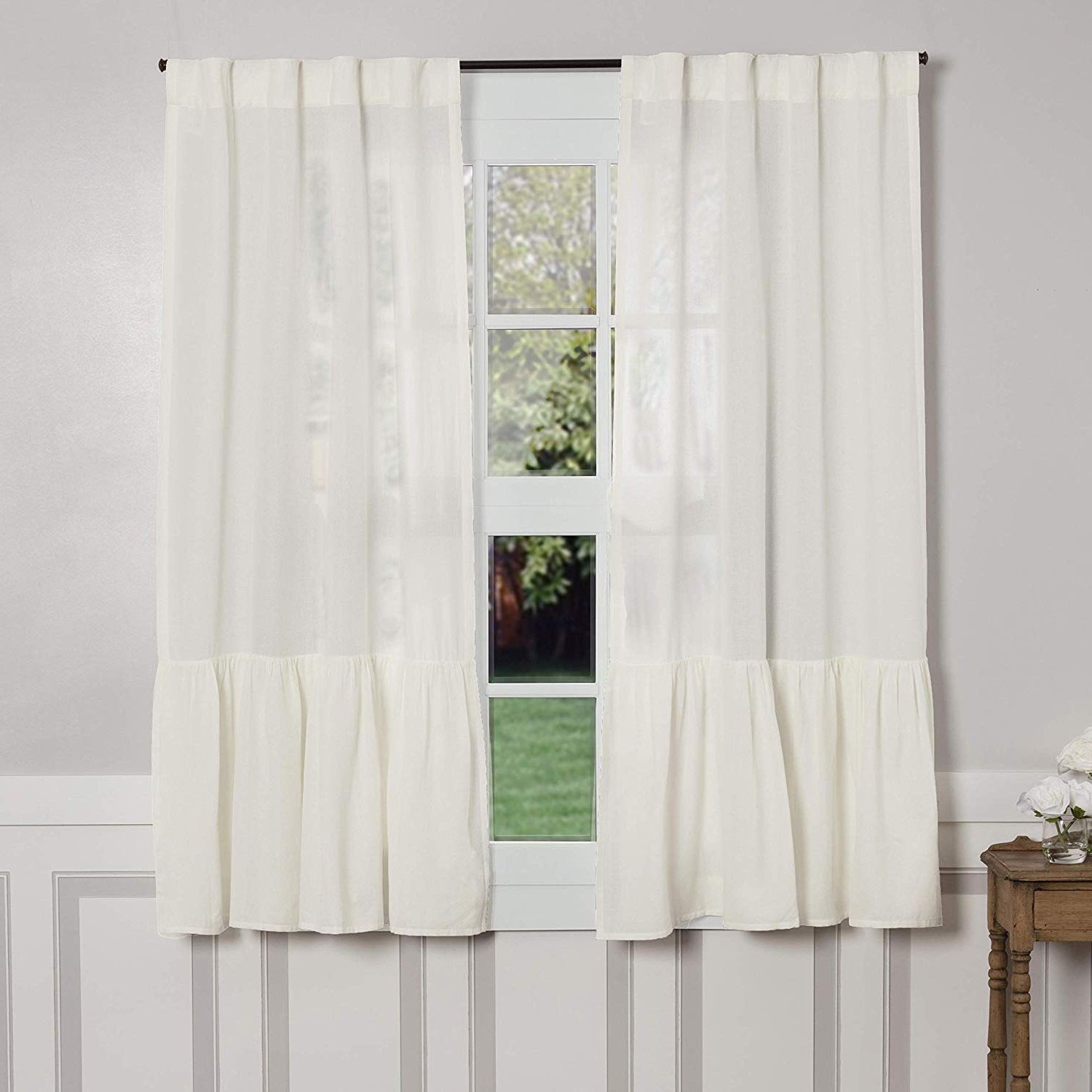 Rod Pocket Cotton Solid Color Ruched Ruffle Kitchen Curtains Intended For Latest Piper Classics Annabelle High Ruffle Panel Curtains, Set Of 2, 63" Long,  Antique Soft White, Semi Sheer, Vintage Farmhouse Chic Style Drapes (View 11 of 20)