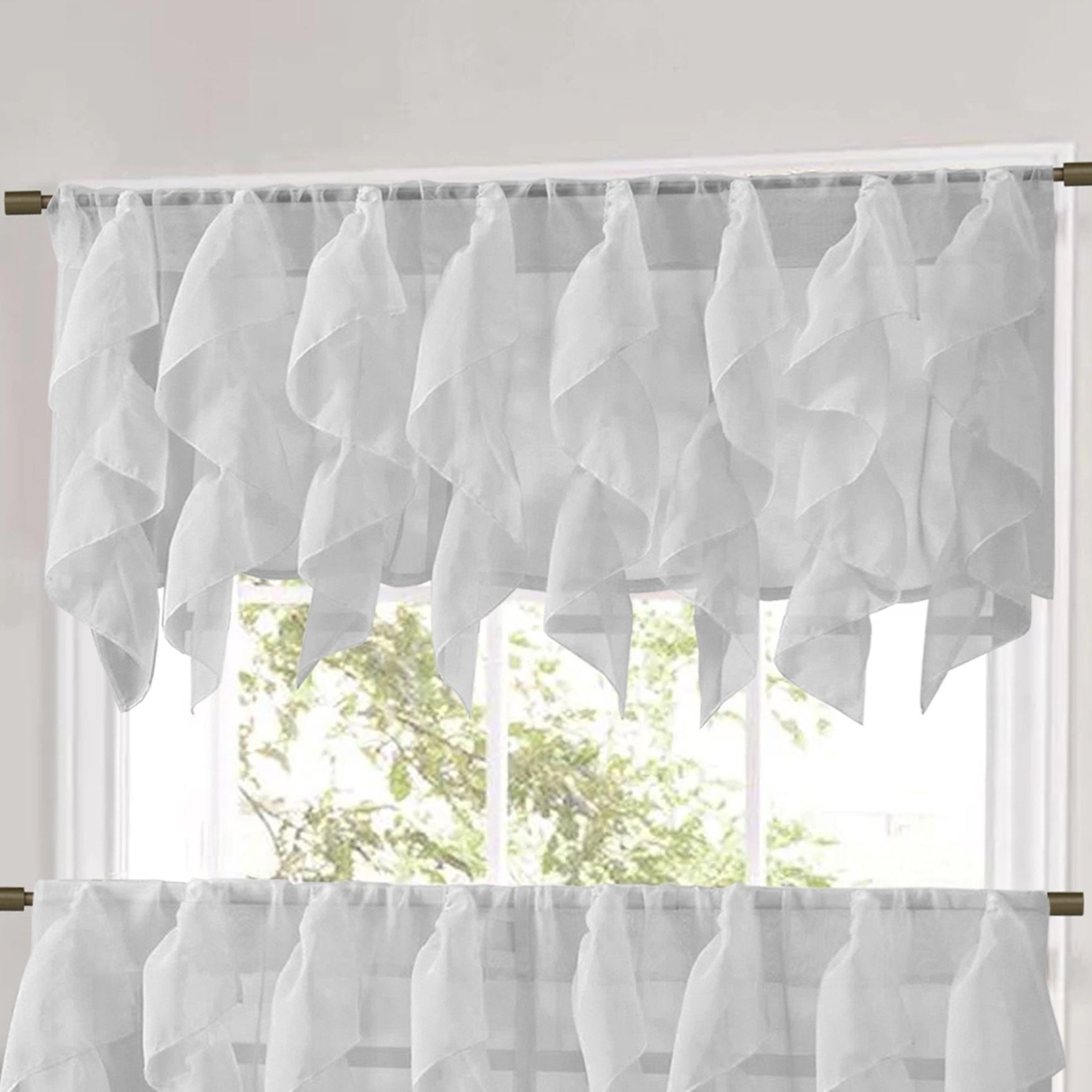 Sweet Home Collection Silver Vertical Ruffled Waterfall Valance And Curtain  Tiers In Popular Navy Vertical Ruffled Waterfall Valance And Curtain Tiers (View 7 of 20)