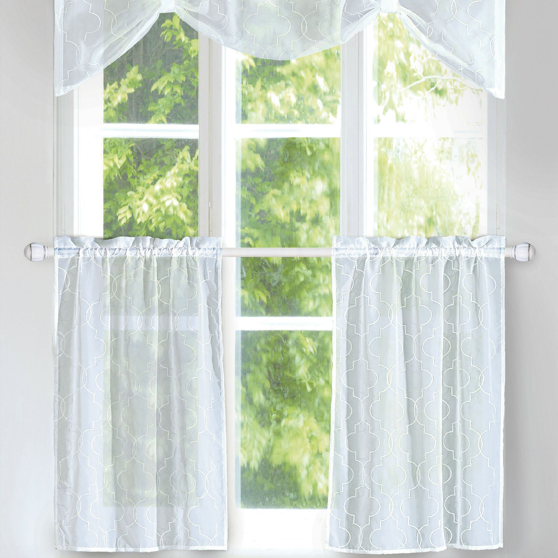 Trendy Elegant White Priscilla Lace Kitchen Curtain Pieces For Rana 3 Piece 56" Kitchen Curtains (View 10 of 20)