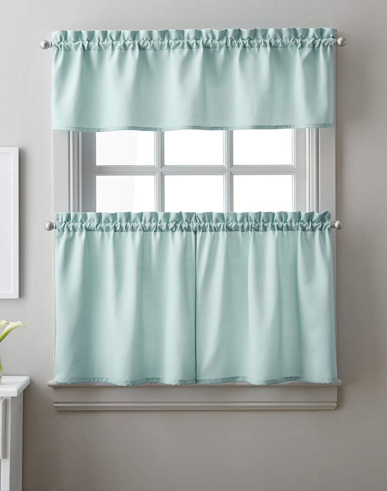 Twill 3 Piece Kitchen Curtain Tier Sets With Regard To Fashionable Amazon: Solid Twill 3 Piece Kitchen Curtain Set, Rod (View 1 of 20)