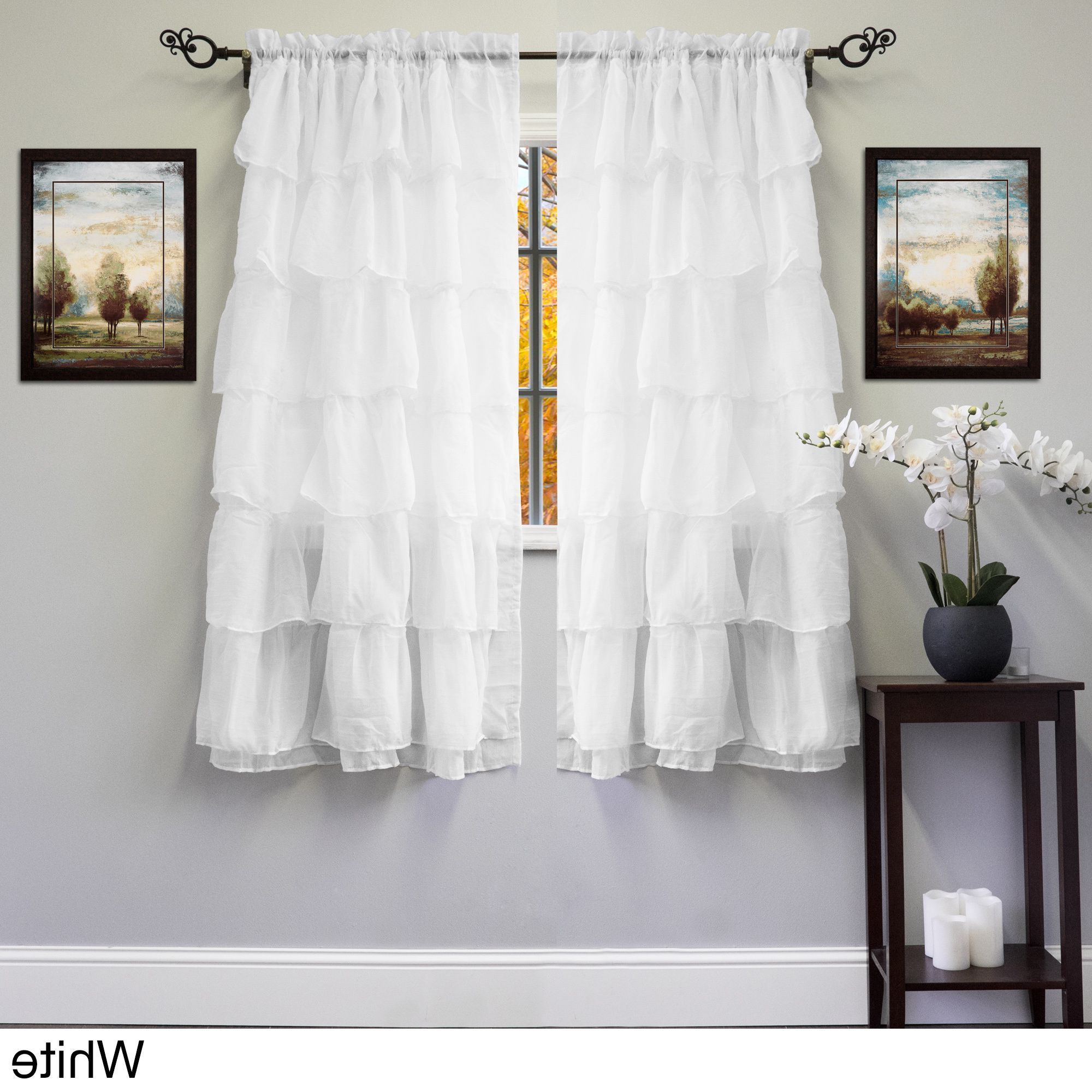 Well Known Blue, Cream, Pink, Purple Or White 60 Inch X 63 Inch Crushed Pertaining To Vertical Ruffled Waterfall Valance And Curtain Tiers (View 18 of 20)
