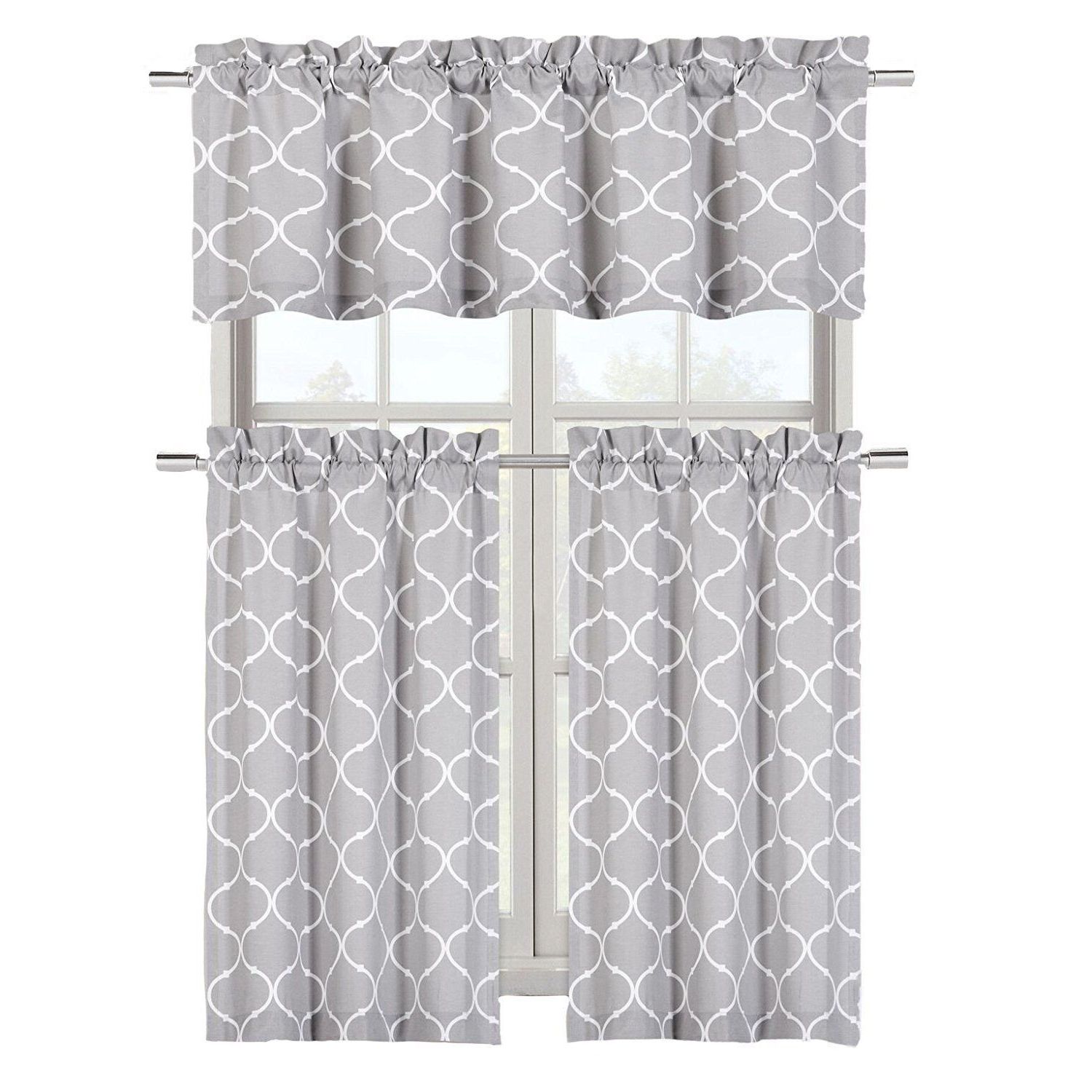 Well Known Cotton Blend Grey Kitchen Curtain Tiers Pertaining To Maison Shabby Gray Trellis Cotton Blend Kitchen Curtain Tier (View 11 of 20)
