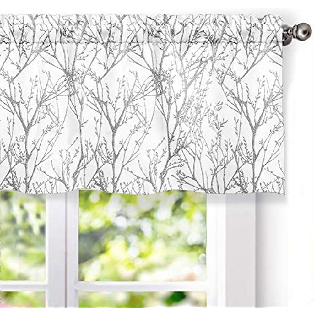 Well Known Details About Tree Branch Botanic Pattern Window Curtain Valance,52"x18"+2"  Header (gray) In Tree Branch Valance And Tiers Sets (View 3 of 20)