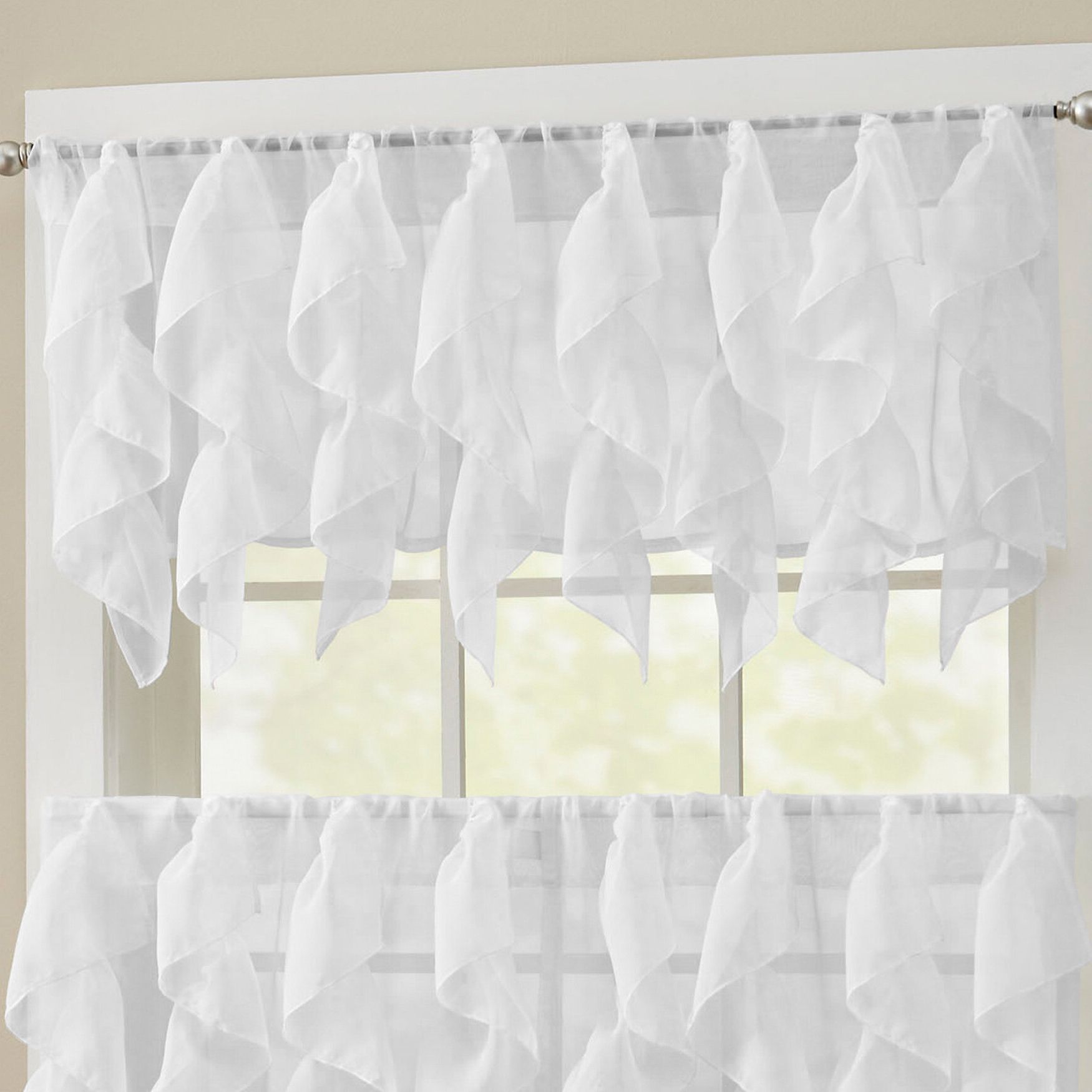 Well Known Navy Vertical Ruffled Waterfall Valance And Curtain Tiers Regarding Alonza Window Valance (View 10 of 20)