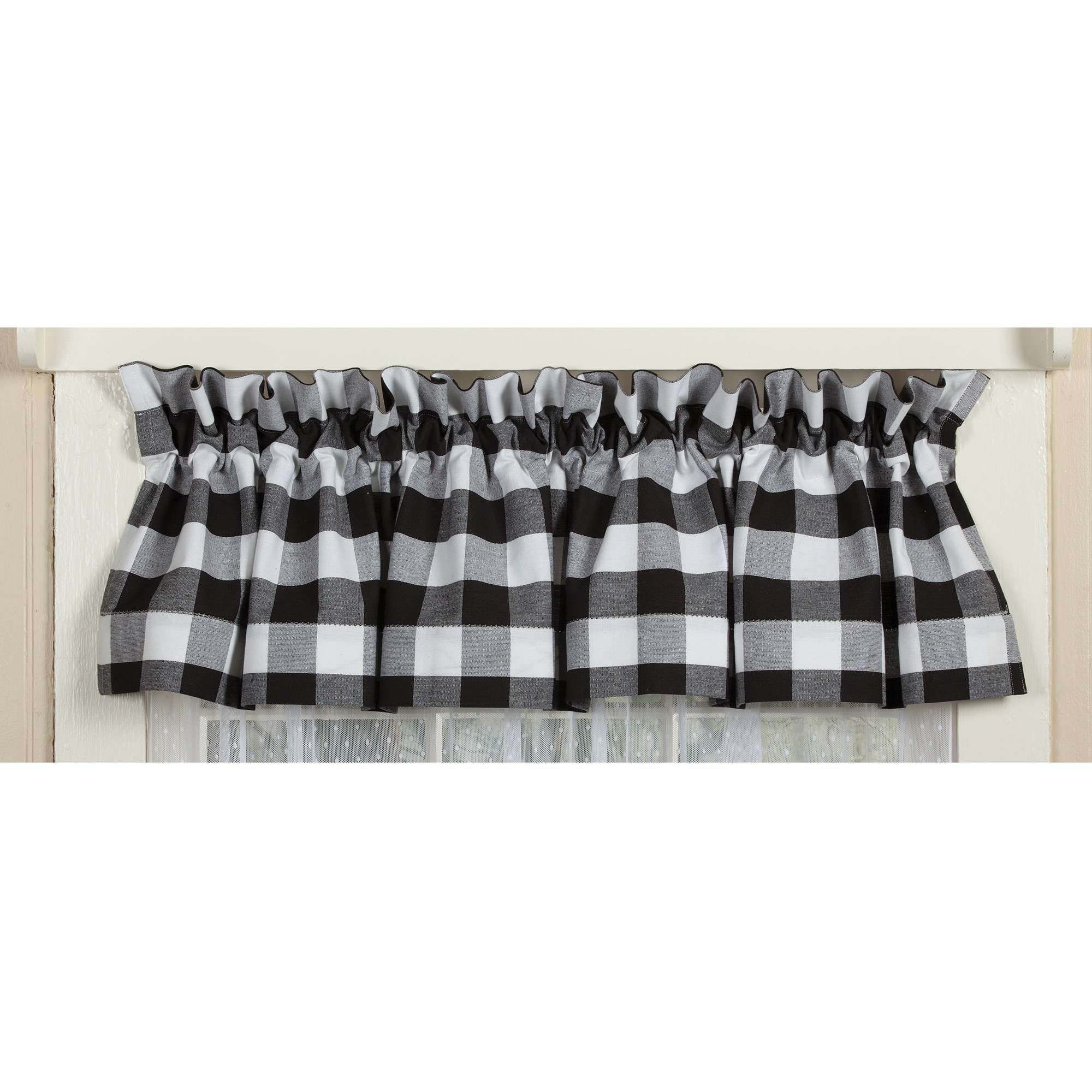 Well Liked Farmhouse Stripe Kitchen Tier Pairs Throughout Alluring Black And White Checkered Kitchen Valance Valances (View 10 of 20)