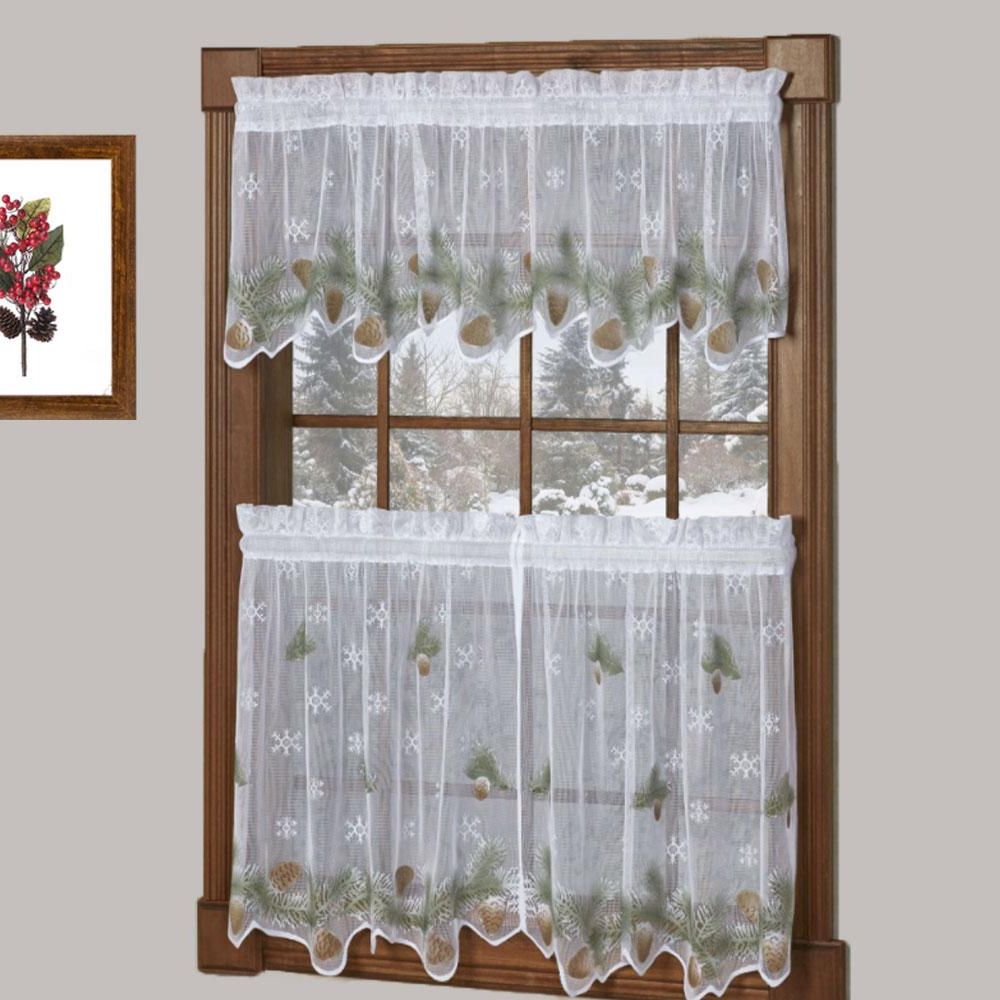 Well Liked Tree Branch Valance And Tiers Sets With Regard To Pine Bough Sheer Lace Kitchen Tiers And Valance (View 12 of 20)