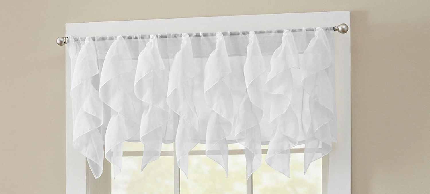 Widely Used Lorraine Elegance Cascading Waterfall Ruffled Sheer Voile Valance (50" X  16") – Ivory Intended For Vertical Ruffled Waterfall Valances And Curtain Tiers (View 8 of 20)
