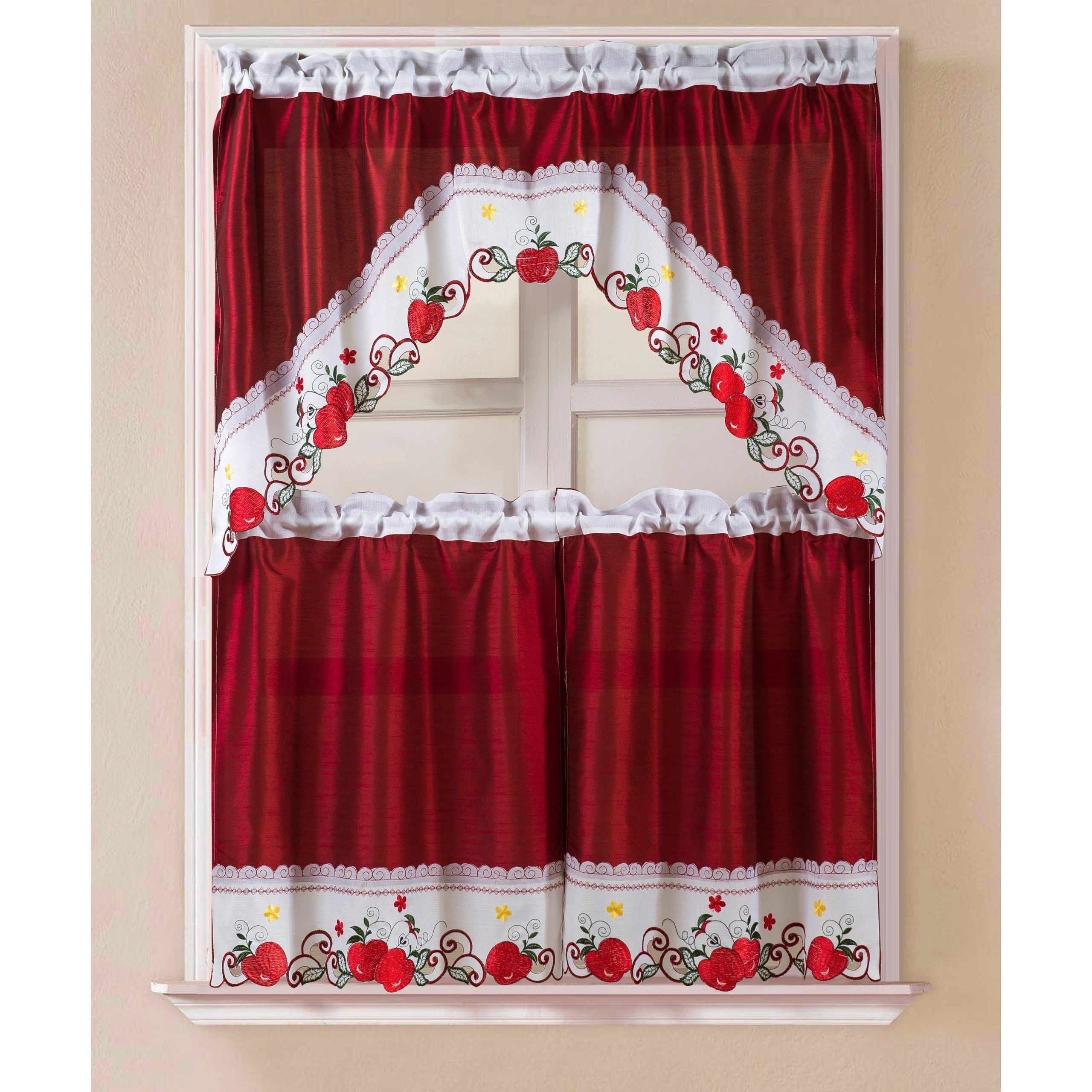 Widely Used Top Of The Morning Printed Tailored Cottage Curtain Tier Sets With Regard To Porch & Den Eastview Faux Silk 3 Piece Kitchen Curtain Set (View 9 of 20)