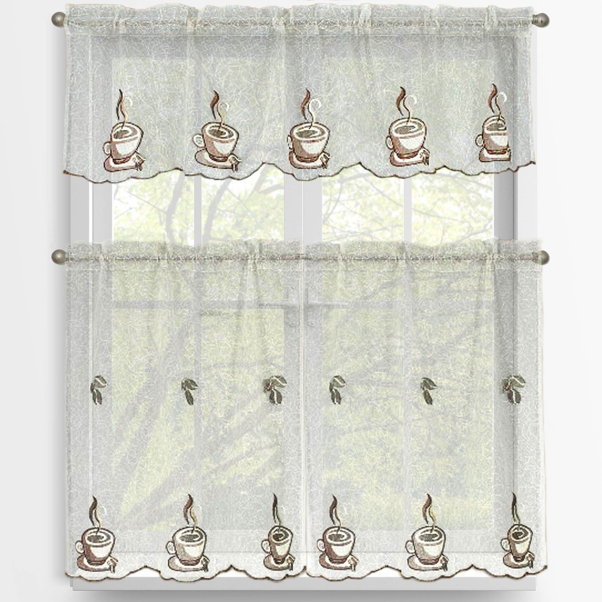 Window Elements Embroidered 3 Piece Kitchen Tier And Valance Set With Regard To Most Recent Coffee Drinks Embroidered Window Valances And Tiers (View 7 of 20)