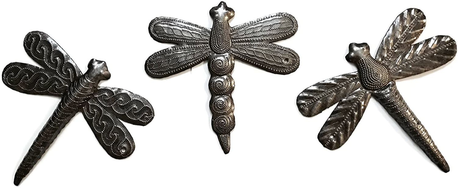 2019 Blended Fabric Celestial Wall Hangings (set Of 3) Throughout Set Of 3 Small Garden Dragonflies 6 Inches, Decorative Wall Hanging Art,  Indoor Outdoor, Spring Decorations, Handmade In Haiti From Recycled Steel (View 11 of 20)