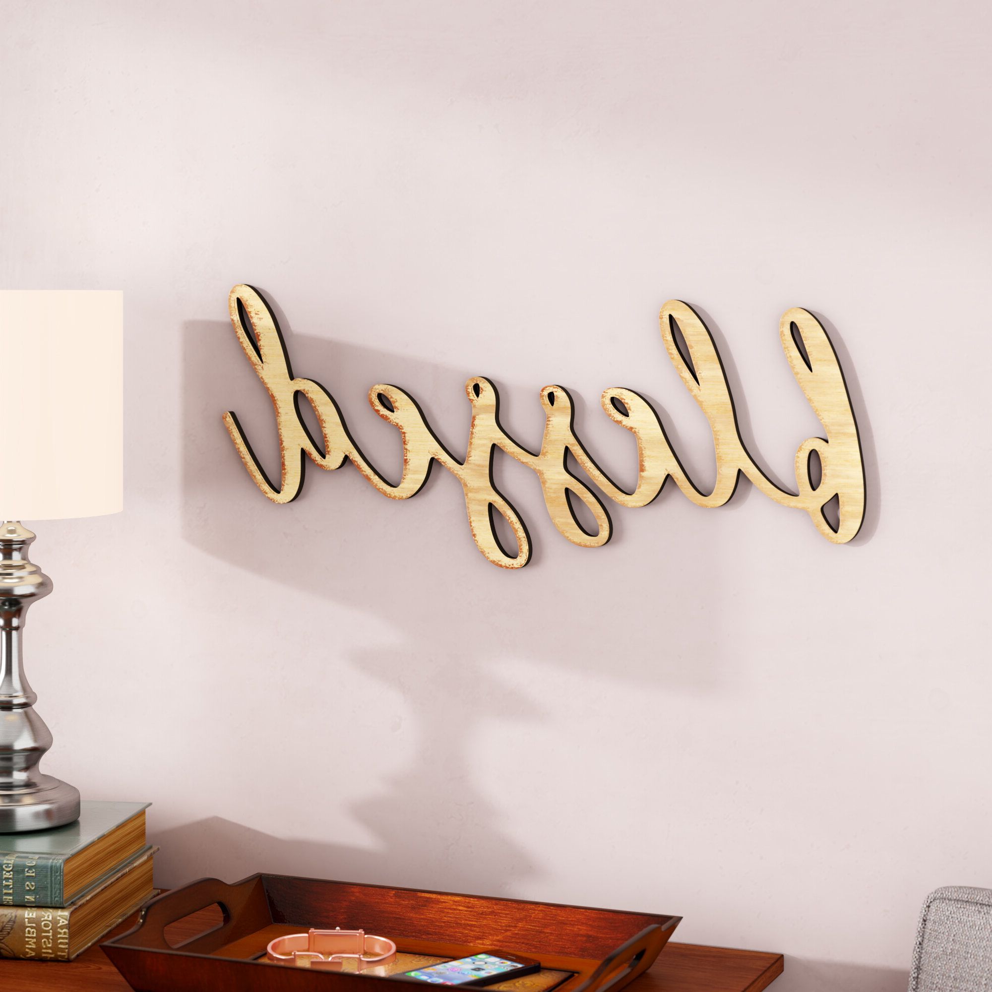 2020 Script Blessed Wood Sign Wall Décor Inside Gather Script Wall Décor By Winston Porter (View 15 of 20)