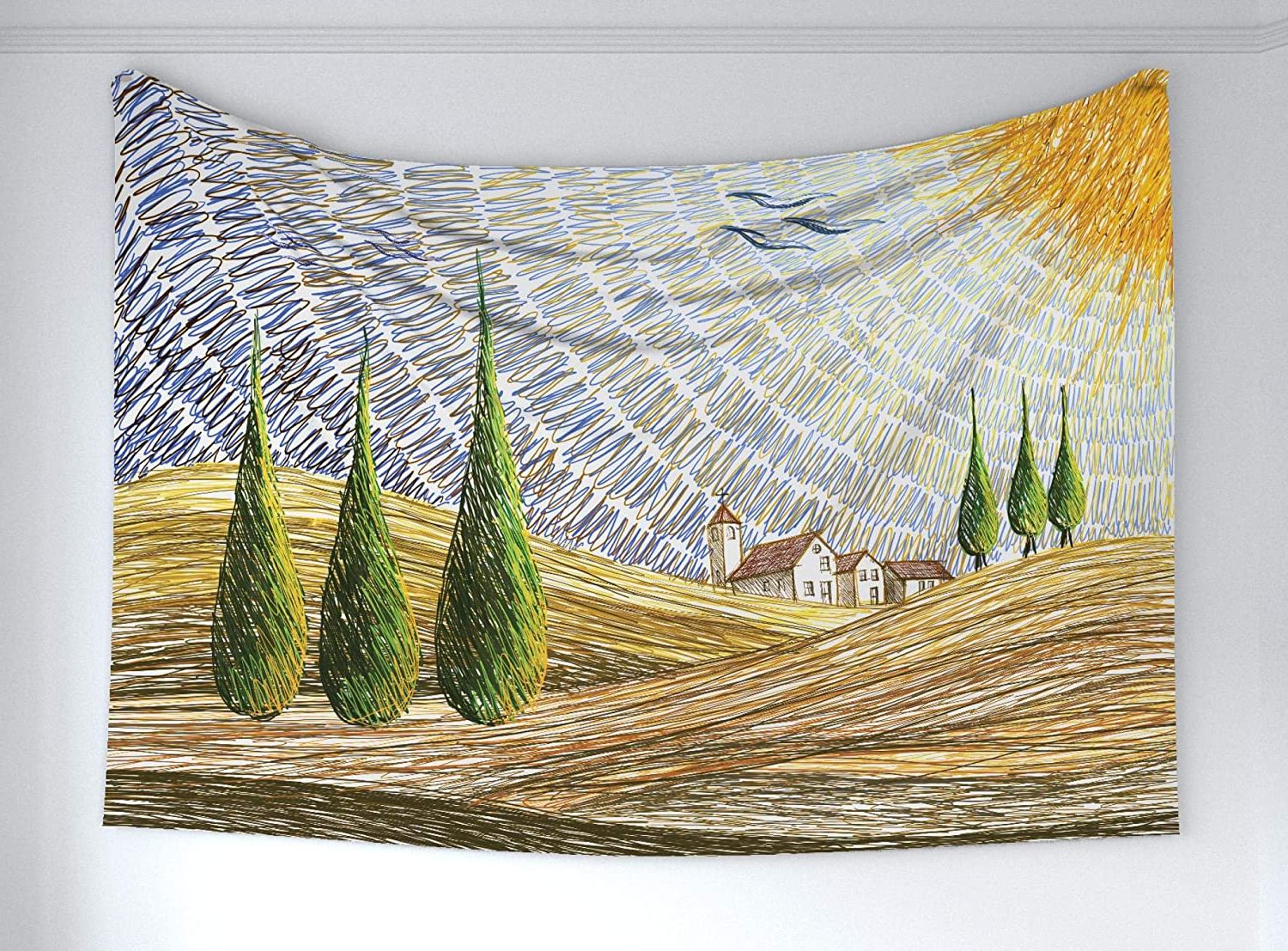 Blended Fabric Van Gogh Terrace Wall Hangings Within Most Popular Ambesonne Italian Tapestry, Van Gogh Style Italian Valley Rural Fields With  European Scenery Painting Print, Fabric Wall Hanging Decor For Bedroom (View 4 of 20)