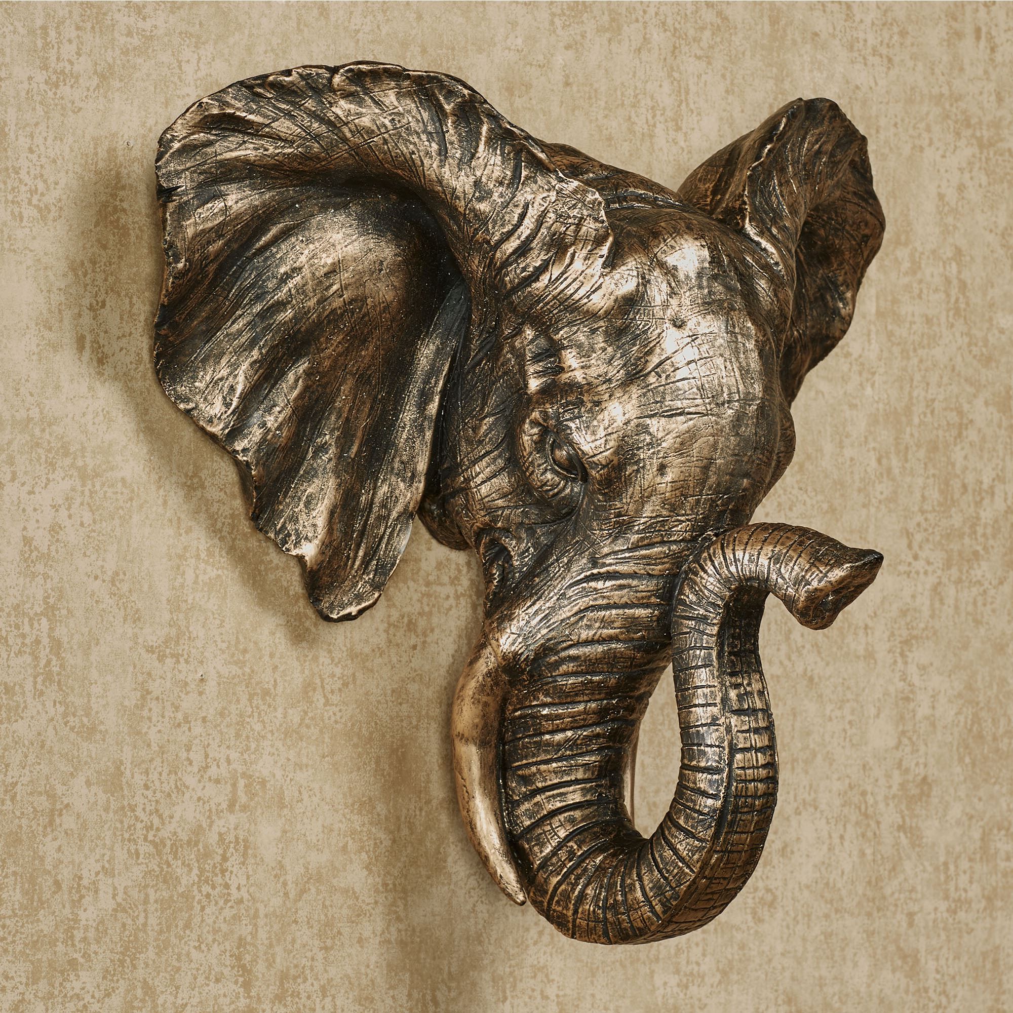 Gold Elephants Sculpture Wall Décor Regarding Trendy Hakimi Dimensional Resin Elephant Head Wall Art (Photo 4 of 20)