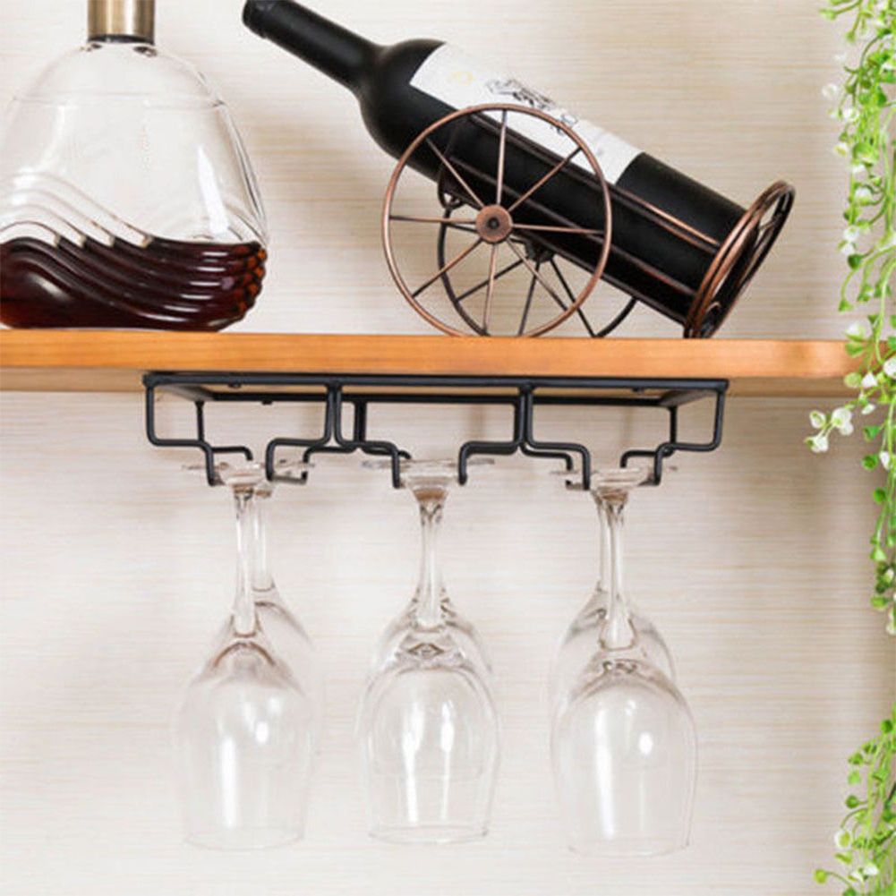 Iron Wall Mount Wine Glass Hanging Holder Goblet Stemware Storage Organizer  Rack Three Row – Walmart Pertaining To Trendy Three Glass Holder Wall Décor (View 19 of 20)