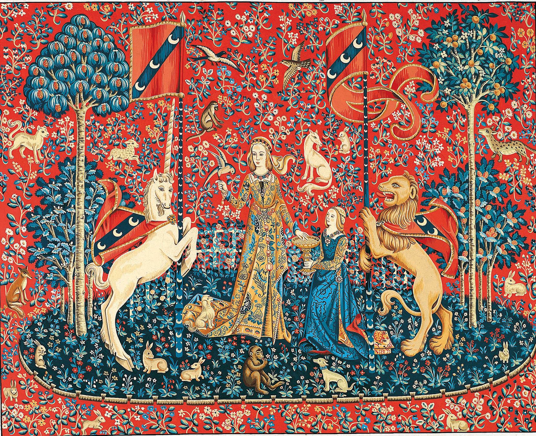 Margot Creations De Paris Needlepoint – Tapestries – The Lady And The  Unicorn "taste" (dame A La Licorne Le Gout) Pertaining To Favorite Dame A La Licorne I Tapestries (View 13 of 20)