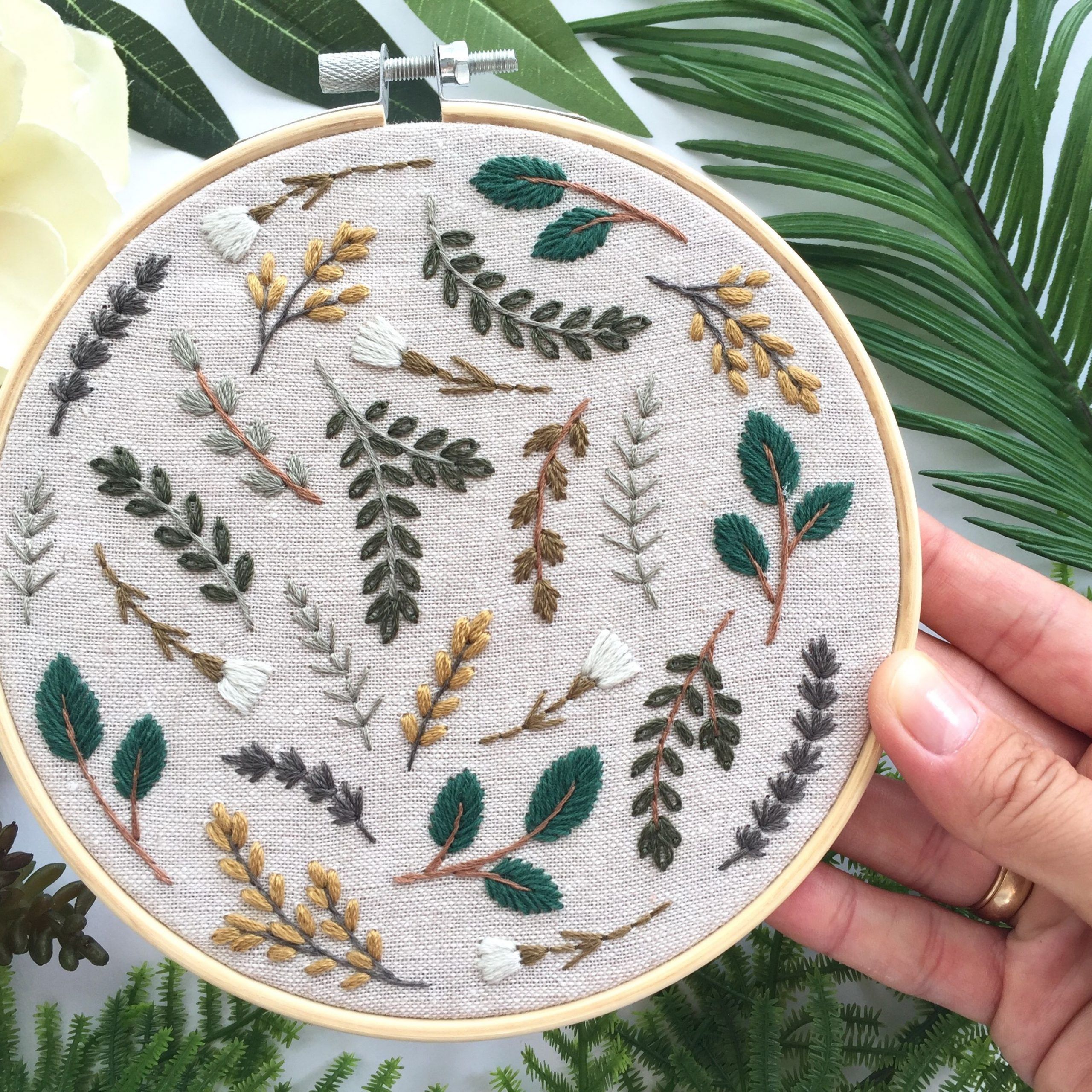 Most Recently Released Blended Fabric Leaves Wall Hangings Intended For Botanical Embroidery Hoop, Cross Stitch Leaves And Flowers (View 17 of 20)