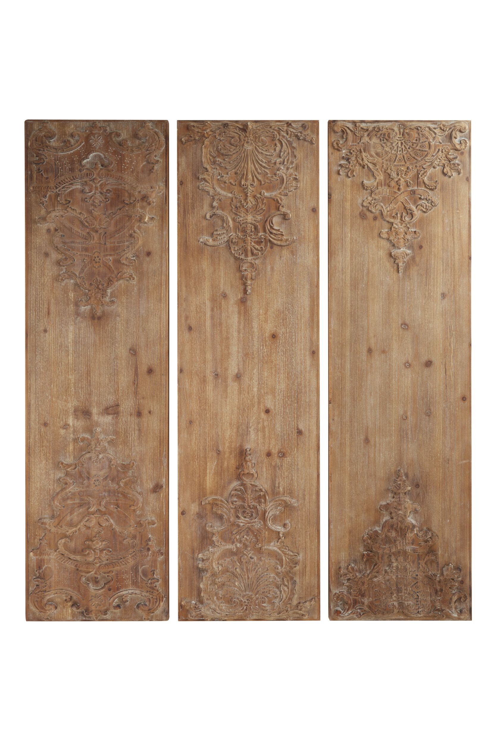 Most Up To Date 3 Piece Hand Carved Natural Wood Panels With Antique And Acanthus Carvings  Wall Décor Set Pertaining To 3 Piece Carved Ornate Wall Décor Set (View 8 of 20)