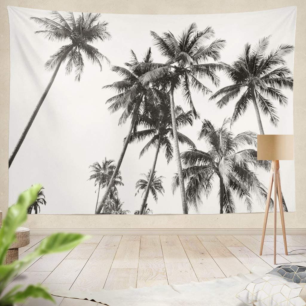Most Up To Date Blended Fabric Palm Tree Wall Hangings Intended For Threetothree Ethnic Psychedelic Tapestry Wall Hanging Black And White  Silhouettes Tropical Coconut Palm Trees White Palmliving Room Bedroom Art  Nature (View 4 of 20)