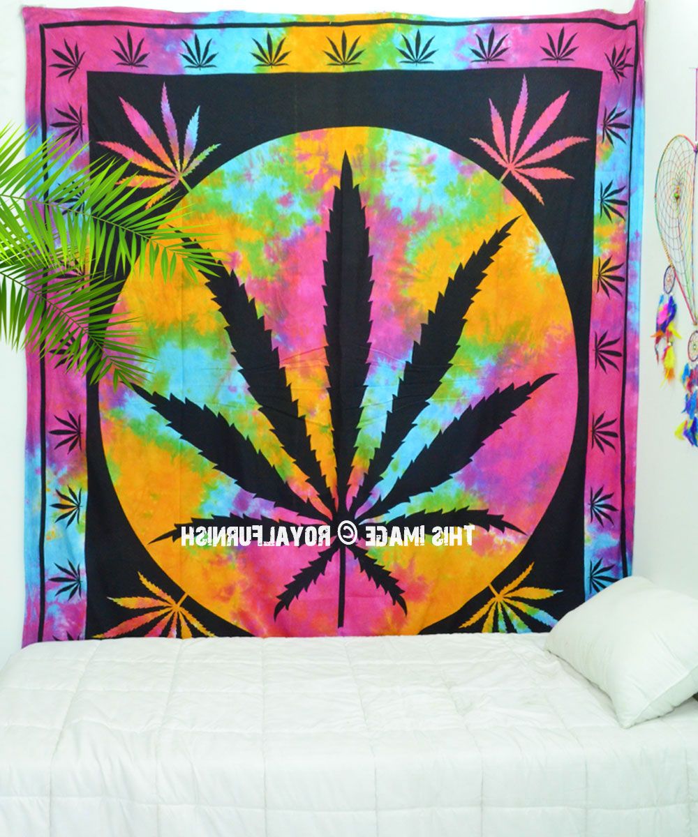 Multi Hempest Marijuana Leaf Bohemian Cannabis Weed Tapestry Wall Hanging In Most Current Blended Fabric Leaves Wall Hangings (View 19 of 20)