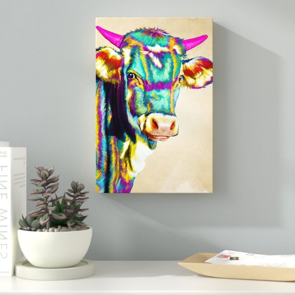 Recent Edyth Wood And Metal Wall Décor For 'colorful Glam Cow' Wrapped Canvas Acrylic Painting Print On Canvas (View 19 of 20)