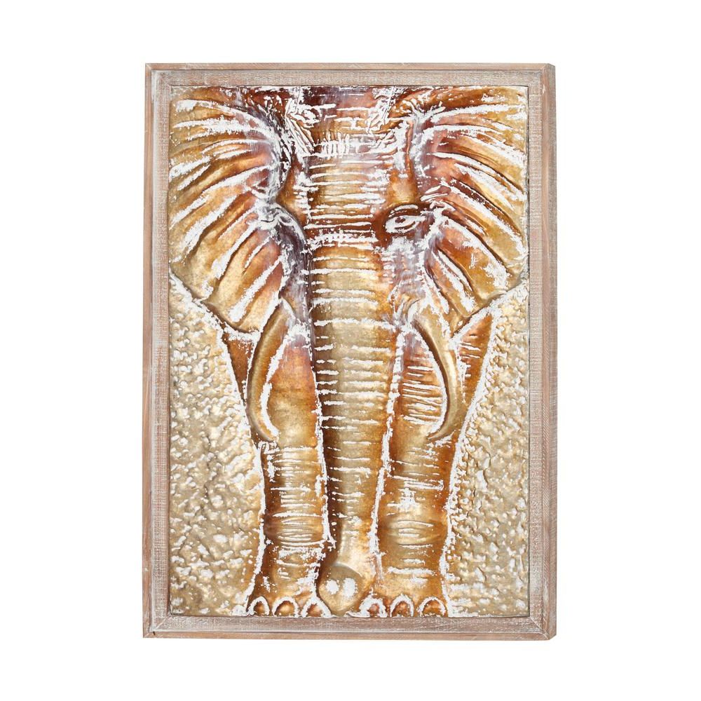 Rectangular Metal Wall Décor Pertaining To Most Recently Released Litton Lane Rectangular Framed Wood And Metal Bronze And Gold Elephant Wall  Decor 18982 – The Home Depot (View 12 of 20)