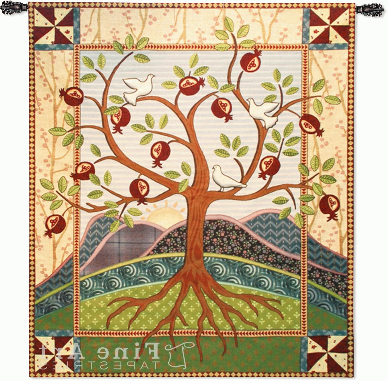 Roots And Wings Tapestry Wall Hanging – Abstract Folk Inside Newest Blended Fabric Klimt Tree Of Life Wall Hangings (View 18 of 20)