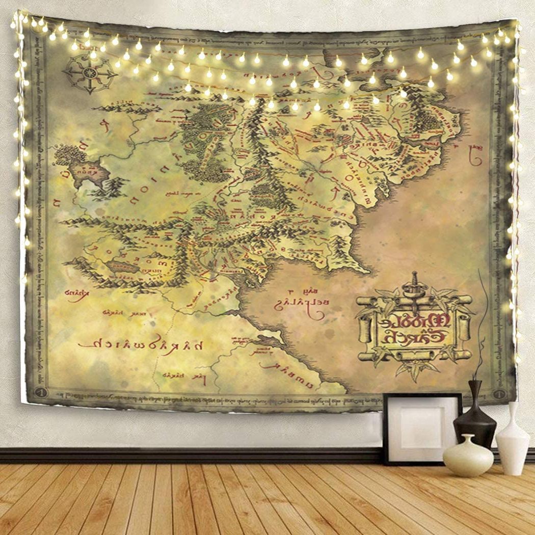 Semtomn Tapestry Artwork Wall Hanging Middle Earth Map 60x80 Inches  Tapestries Mattress Tablecloth Curtain Home Decor Print Intended For 2019 Blended Fabric Trust In The Lord Tapestries And Wall Hangings (View 1 of 20)