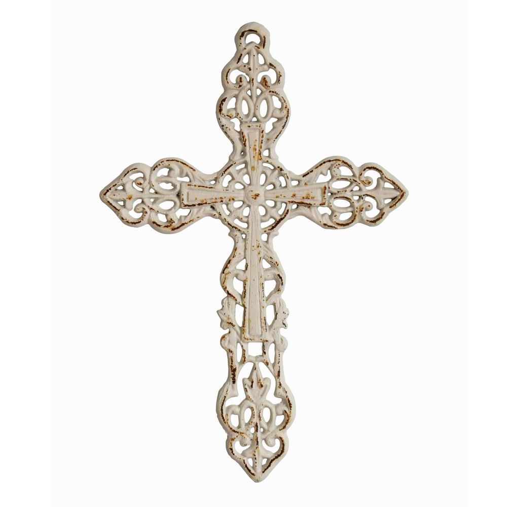 Stonebriar Collection White Iron Wall Cross Sb 5793a – The Home Depot Pertaining To Newest Tall Cross Rust Wall Décor (View 12 of 20)