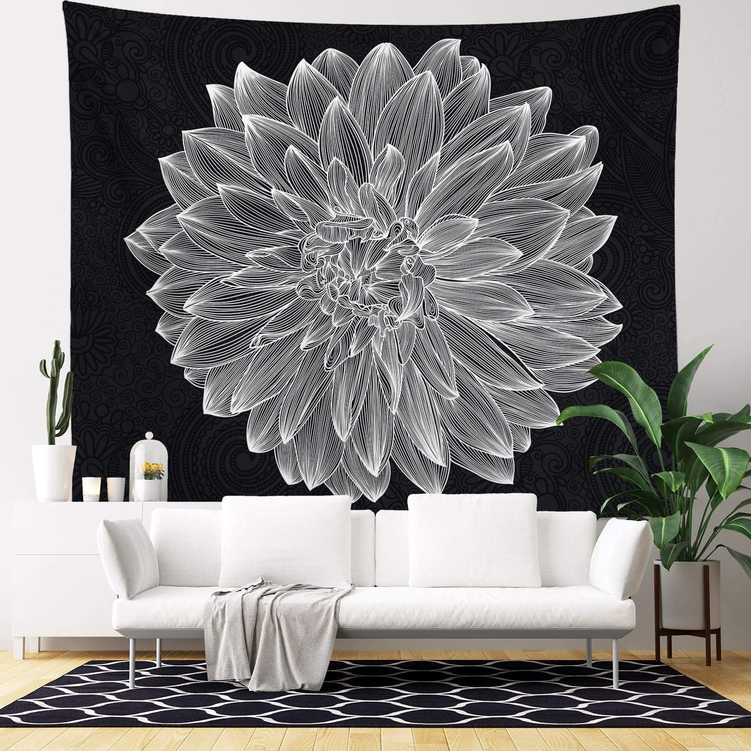 Well Known Wall Hanging Tapestry – Living Room Decor – Home Decor – Home Wall Art –  Large Tapestries For Bedroom, College & Dorm (black And White Flower For Blended Fabric Italian Wall Hangings (View 12 of 20)